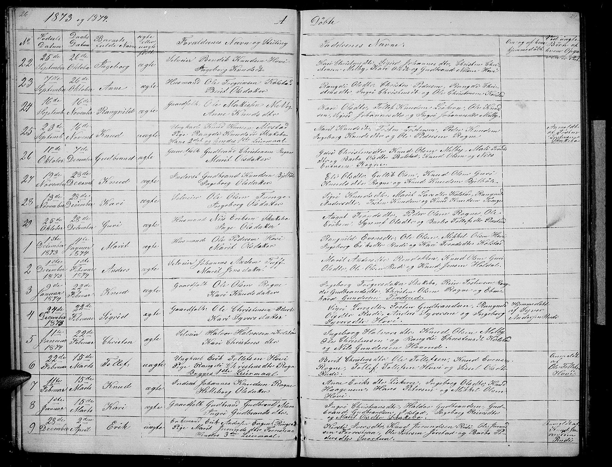 Øystre Slidre prestekontor, AV/SAH-PREST-138/H/Ha/Hab/L0003: Klokkerbok nr. 3, 1866-1886, s. 26-27