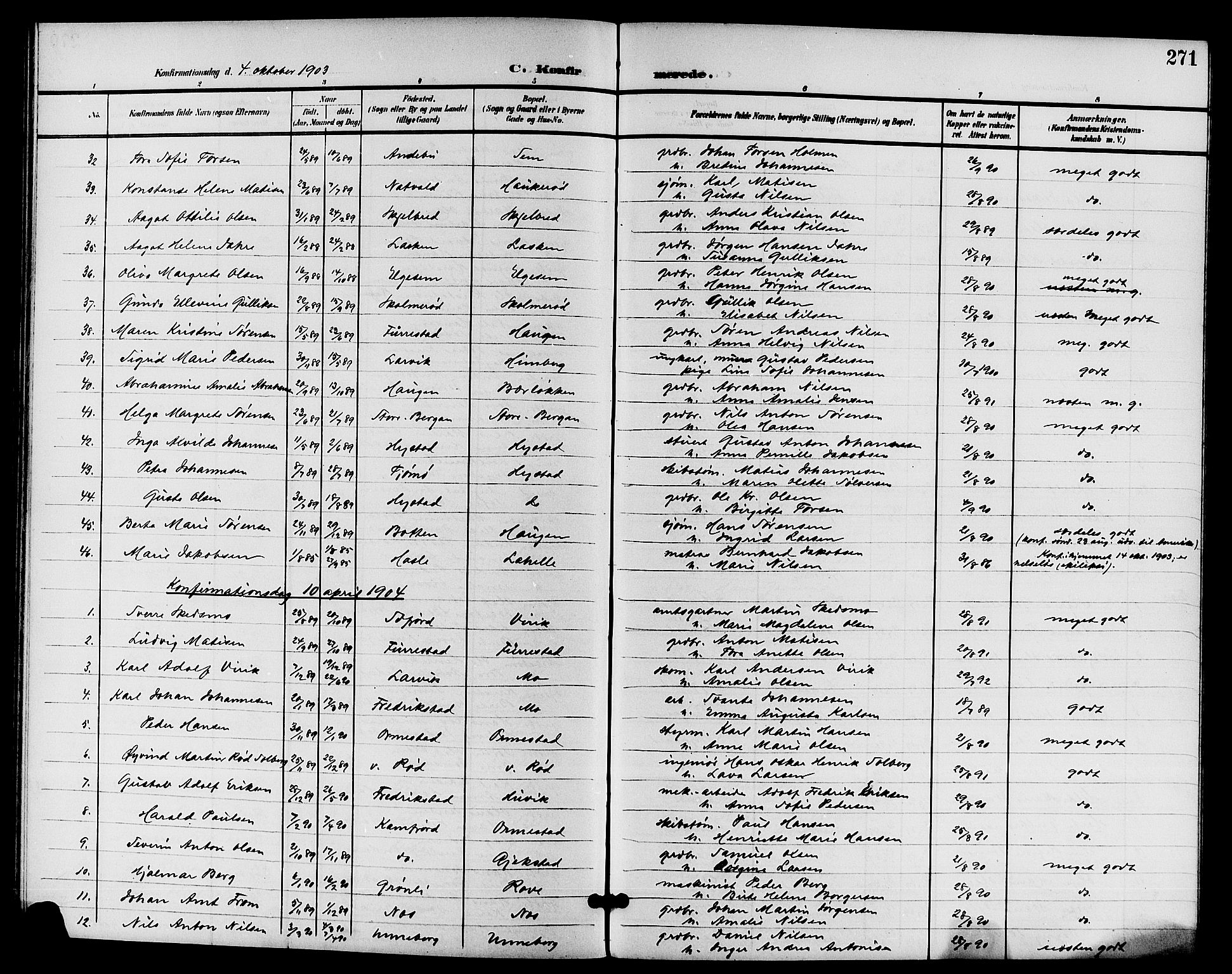 Sandar kirkebøker, AV/SAKO-A-243/G/Ga/L0002: Klokkerbok nr. 2, 1900-1915, s. 271