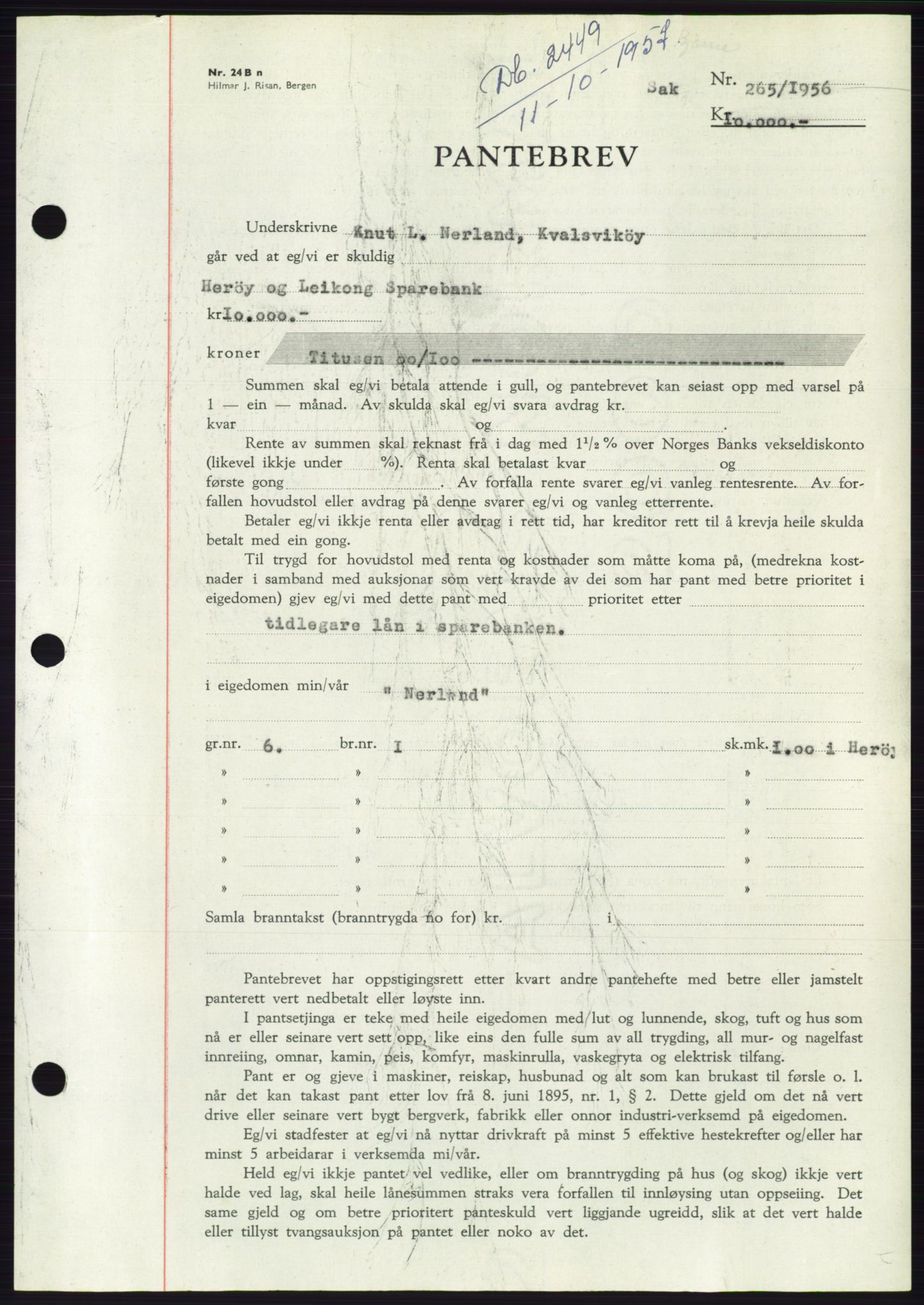 Søre Sunnmøre sorenskriveri, AV/SAT-A-4122/1/2/2C/L0130: Pantebok nr. 18B, 1957-1958, Dagboknr: 2449/1957