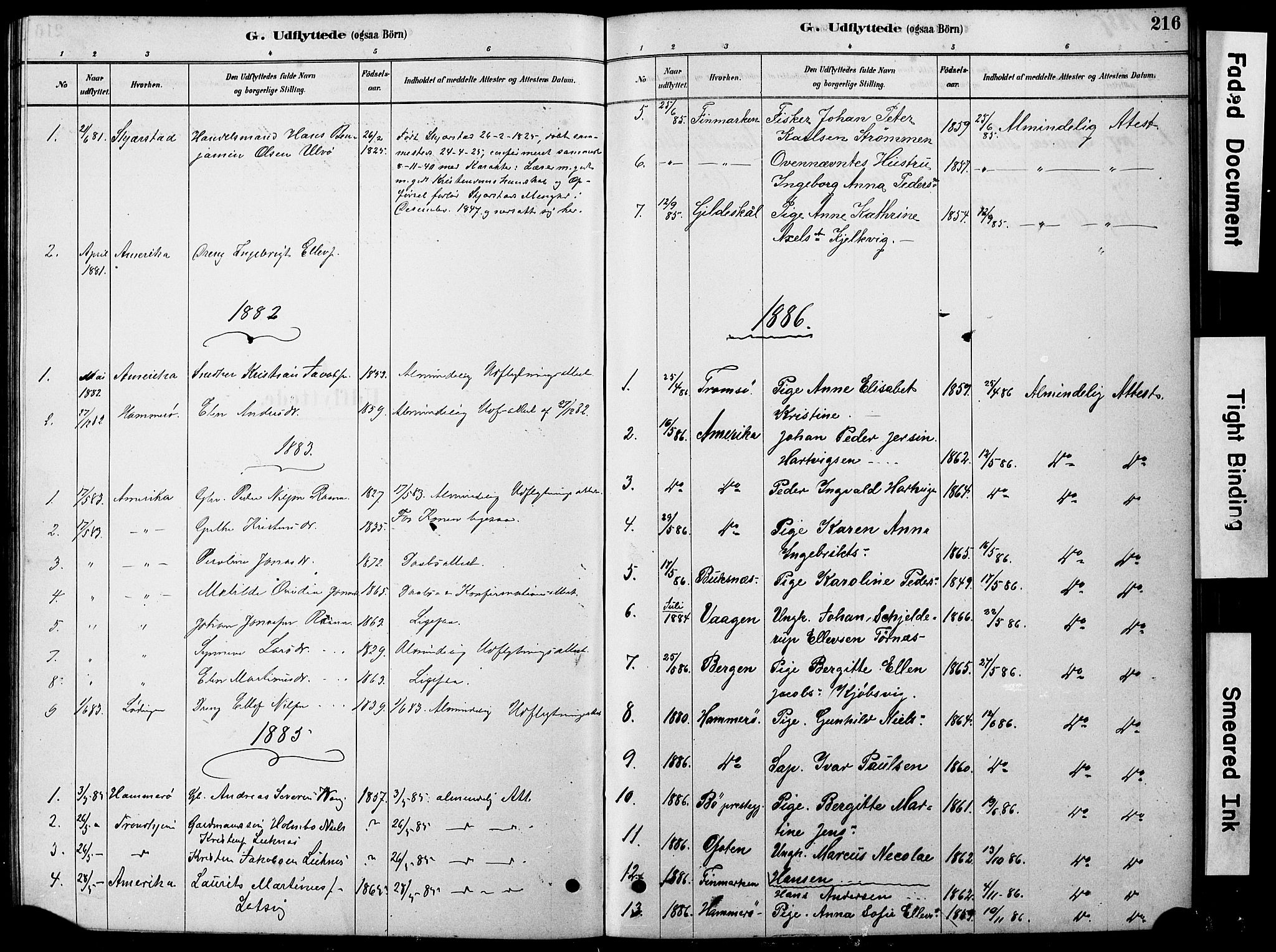 Ministerialprotokoller, klokkerbøker og fødselsregistre - Nordland, SAT/A-1459/861/L0875: Klokkerbok nr. 861C01, 1879-1887, s. 216