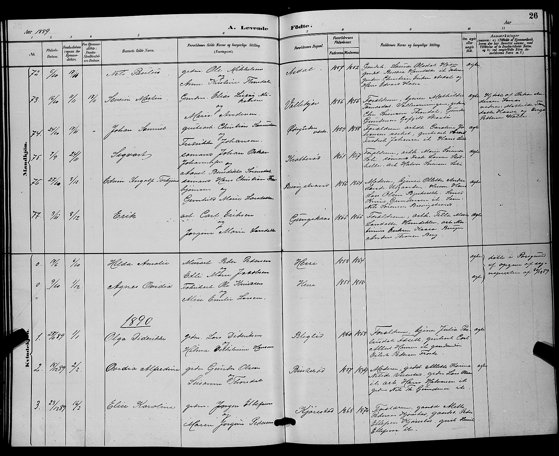 Bamble kirkebøker, AV/SAKO-A-253/G/Ga/L0009: Klokkerbok nr. I 9, 1888-1900, s. 26