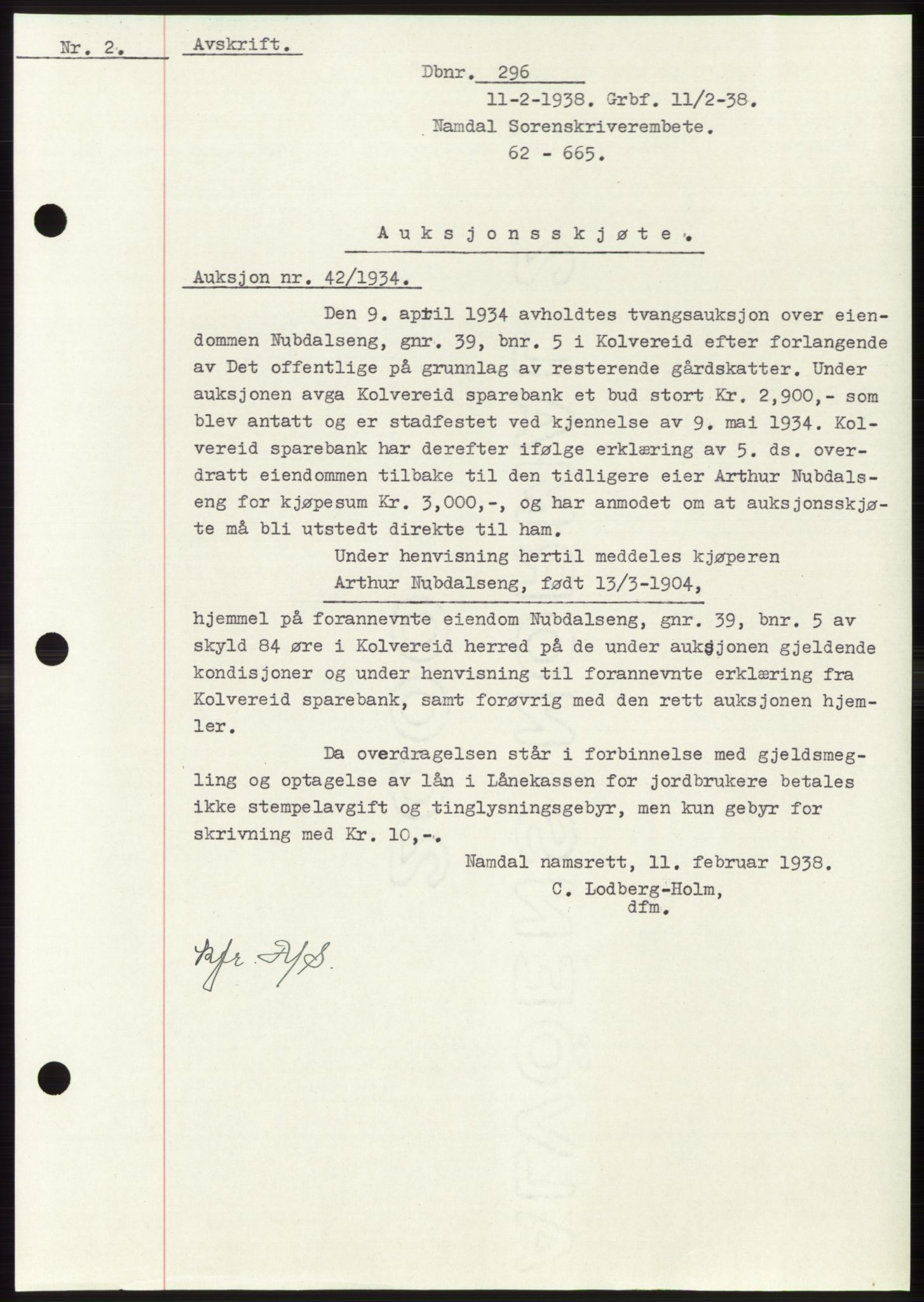 Namdal sorenskriveri, SAT/A-4133/1/2/2C: Pantebok nr. -, 1937-1939, Tingl.dato: 11.02.1938