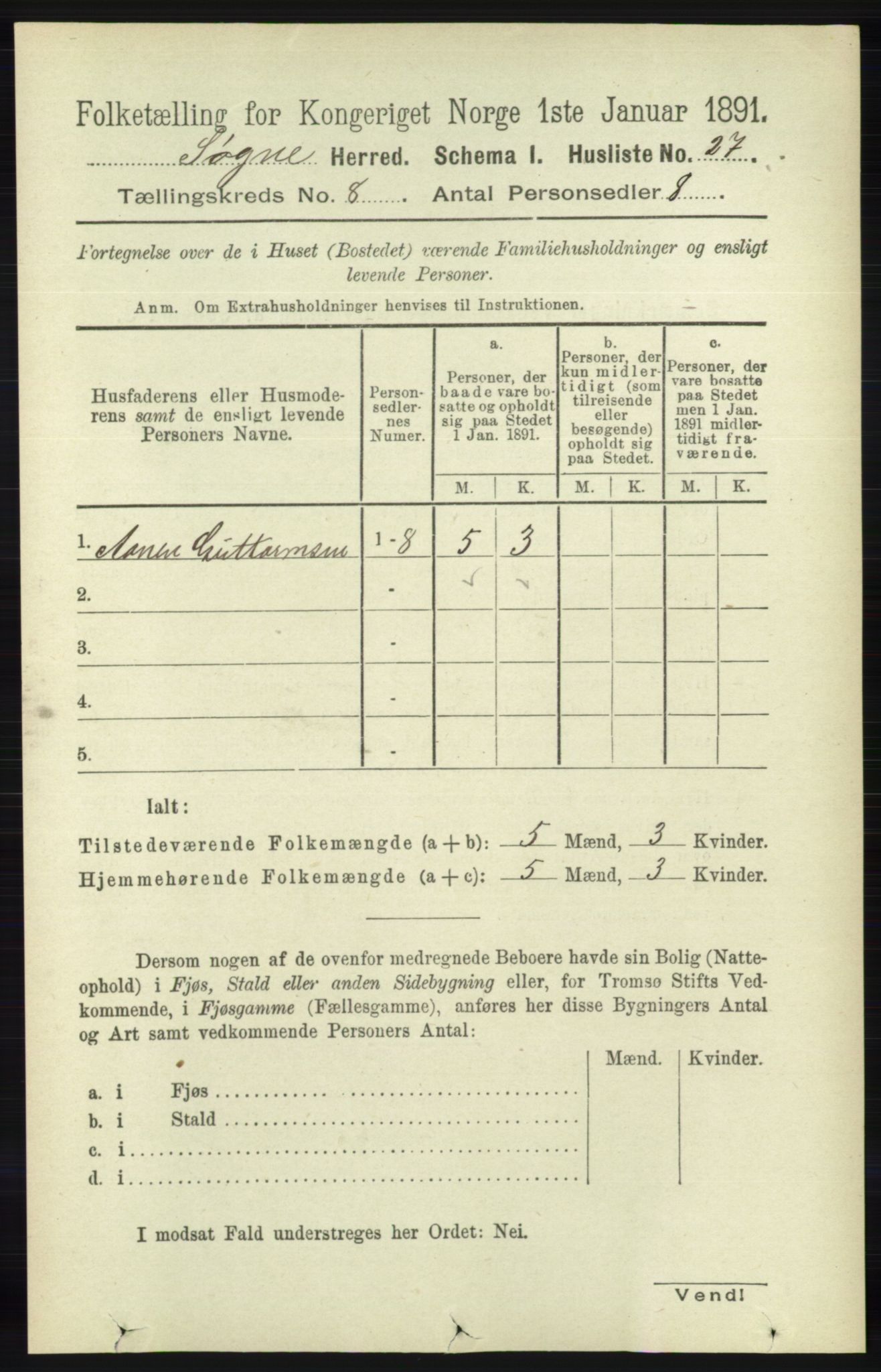 RA, Folketelling 1891 for 1018 Søgne herred, 1891, s. 2194
