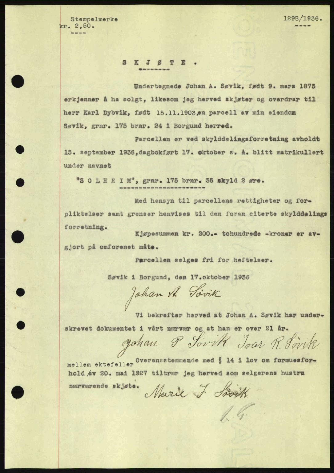 Nordre Sunnmøre sorenskriveri, SAT/A-0006/1/2/2C/2Ca: Pantebok nr. A2, 1936-1937, Dagboknr: 1298/1936