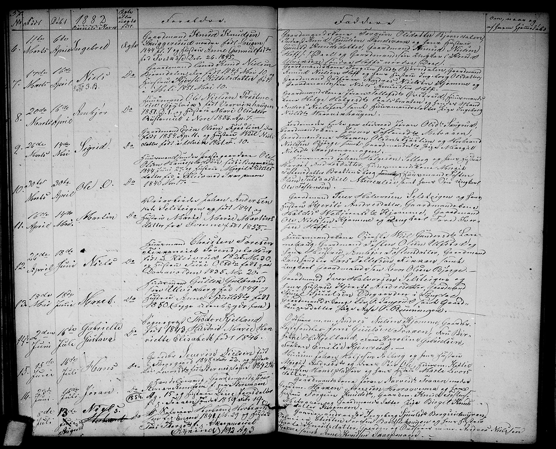 Rollag kirkebøker, AV/SAKO-A-240/G/Ga/L0003: Klokkerbok nr. I 3, 1856-1887, s. 57