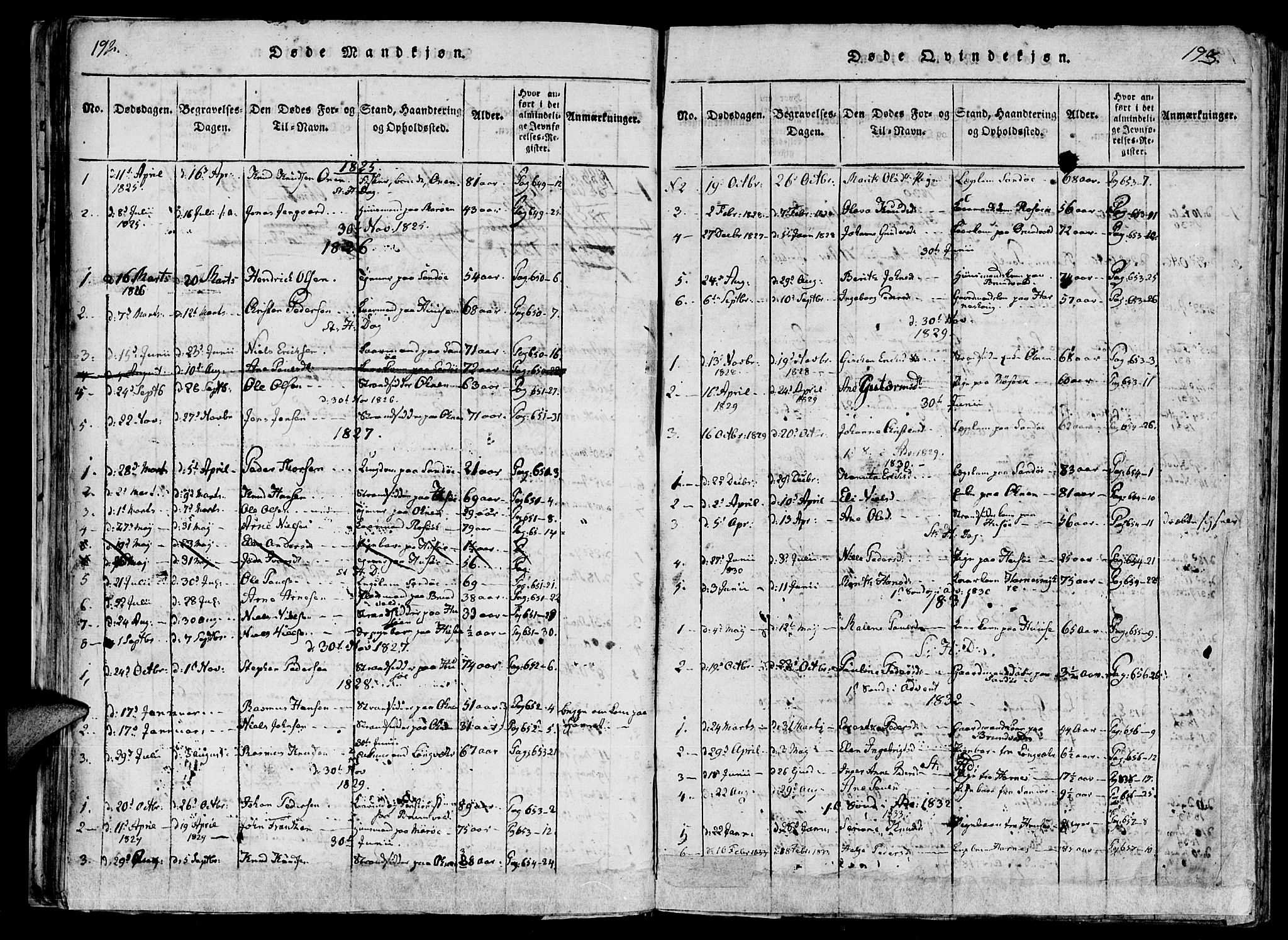 Ministerialprotokoller, klokkerbøker og fødselsregistre - Møre og Romsdal, AV/SAT-A-1454/561/L0727: Ministerialbok nr. 561A01, 1817-1858, s. 192-193