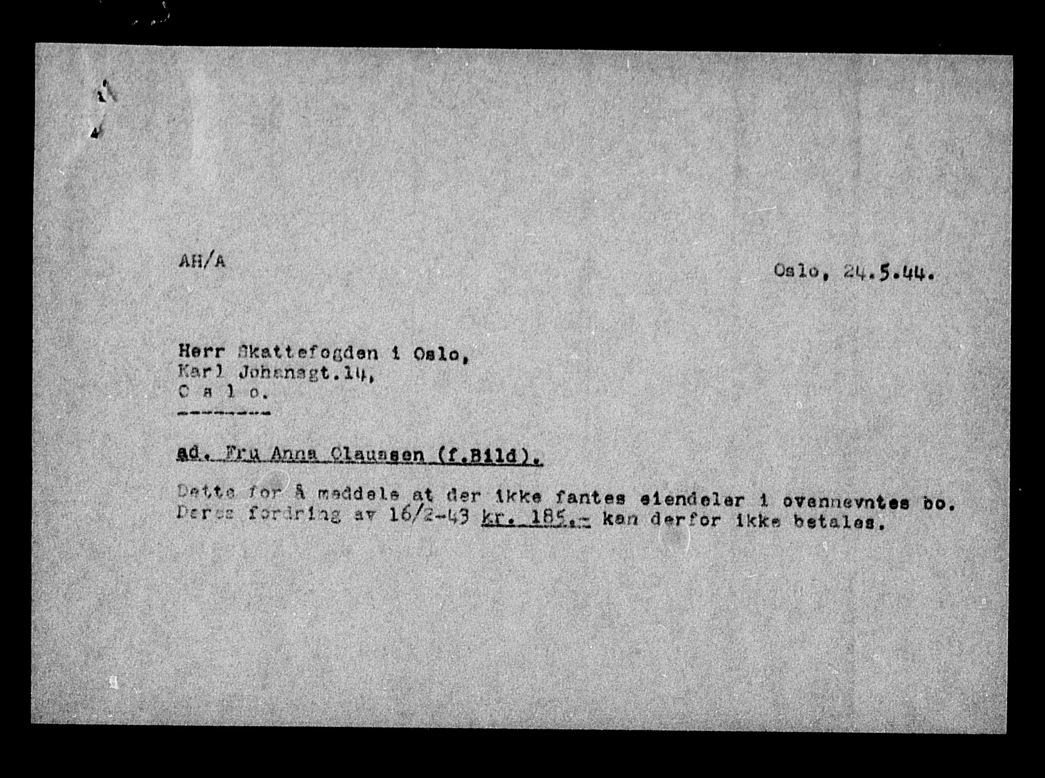 Justisdepartementet, Tilbakeføringskontoret for inndratte formuer, AV/RA-S-1564/H/Hc/Hcc/L0968: --, 1945-1947, s. 7