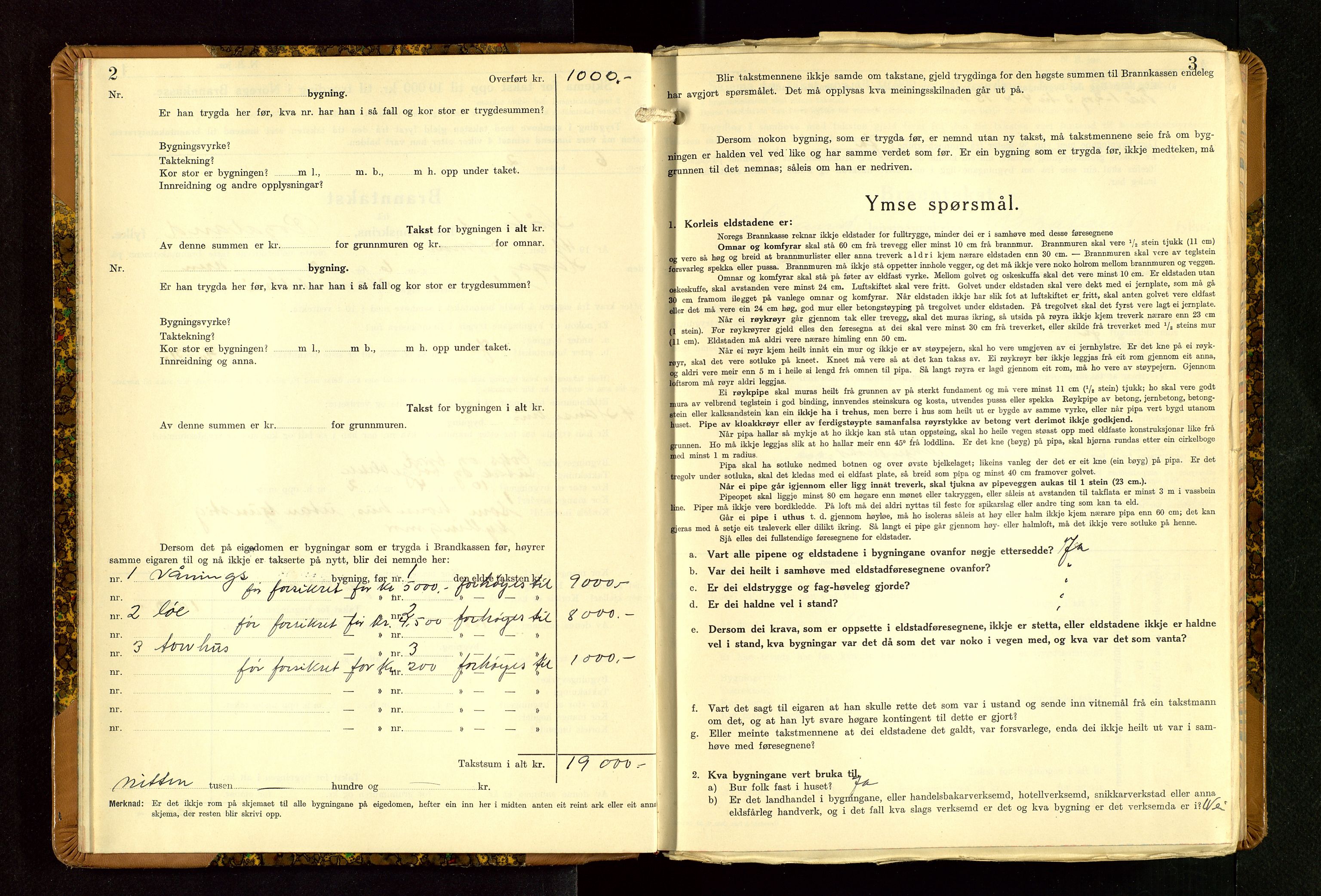 Håland lensmannskontor, SAST/A-100100/Gob/L0013: "Branntakstprotokoll" - skjematakst. Register i boken., 1941-1950, s. 2-3