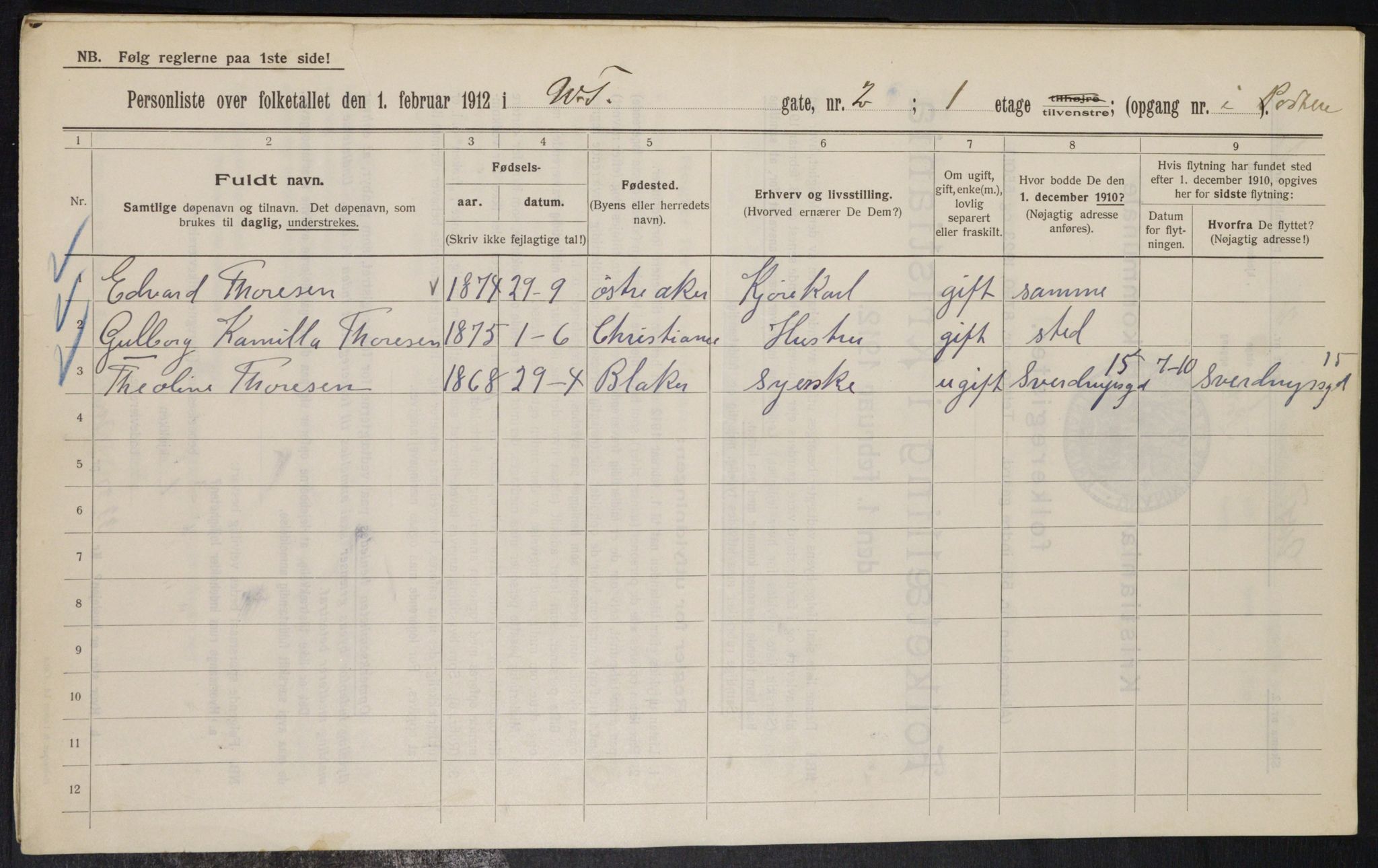 OBA, Kommunal folketelling 1.2.1912 for Kristiania, 1912, s. 126205