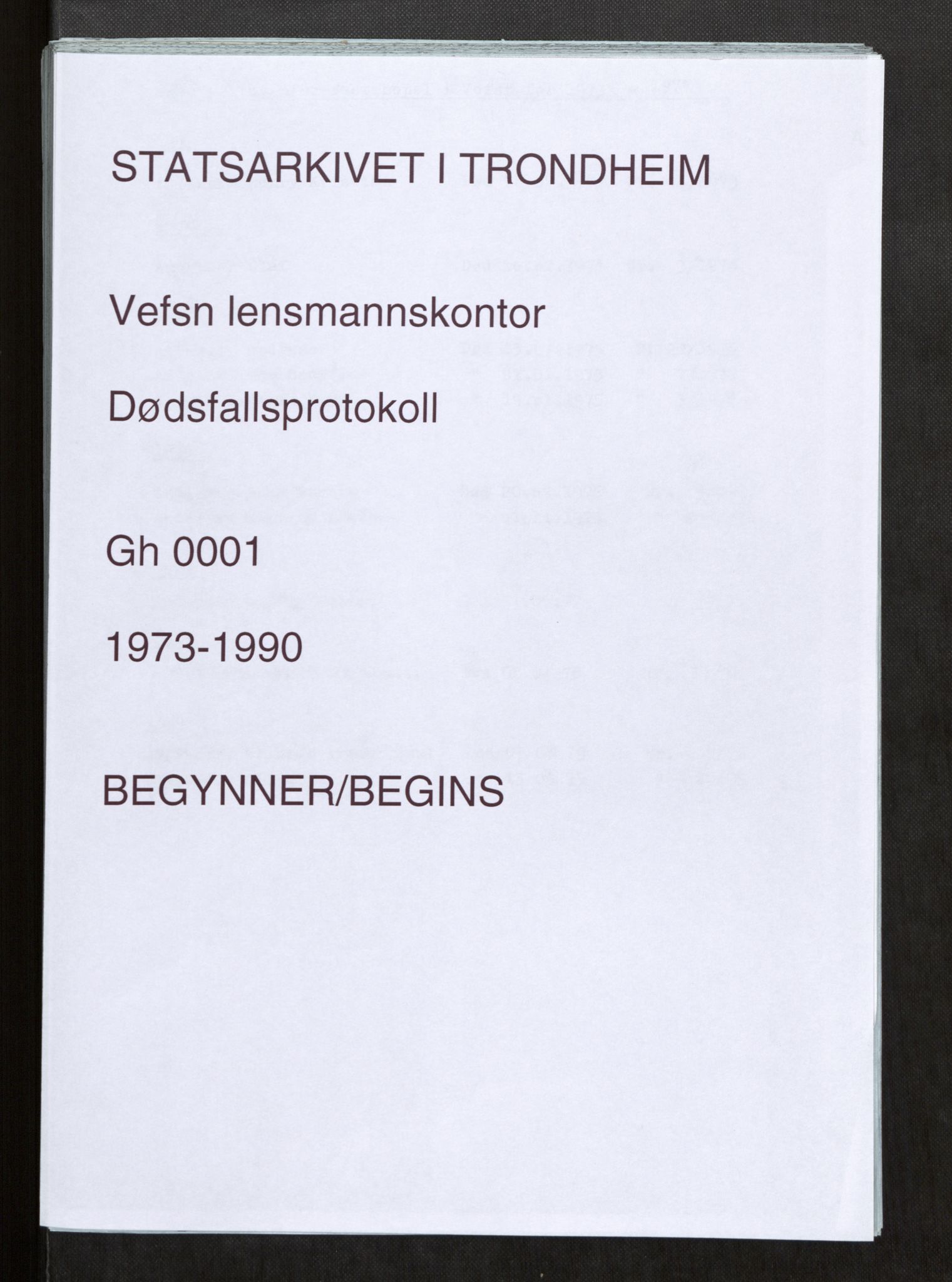 Vefsn lensmannskontor, AV/SAT-A-5714/4/Gh/L0001: Dødsfallprotokoll, 1973-1990, s. 1