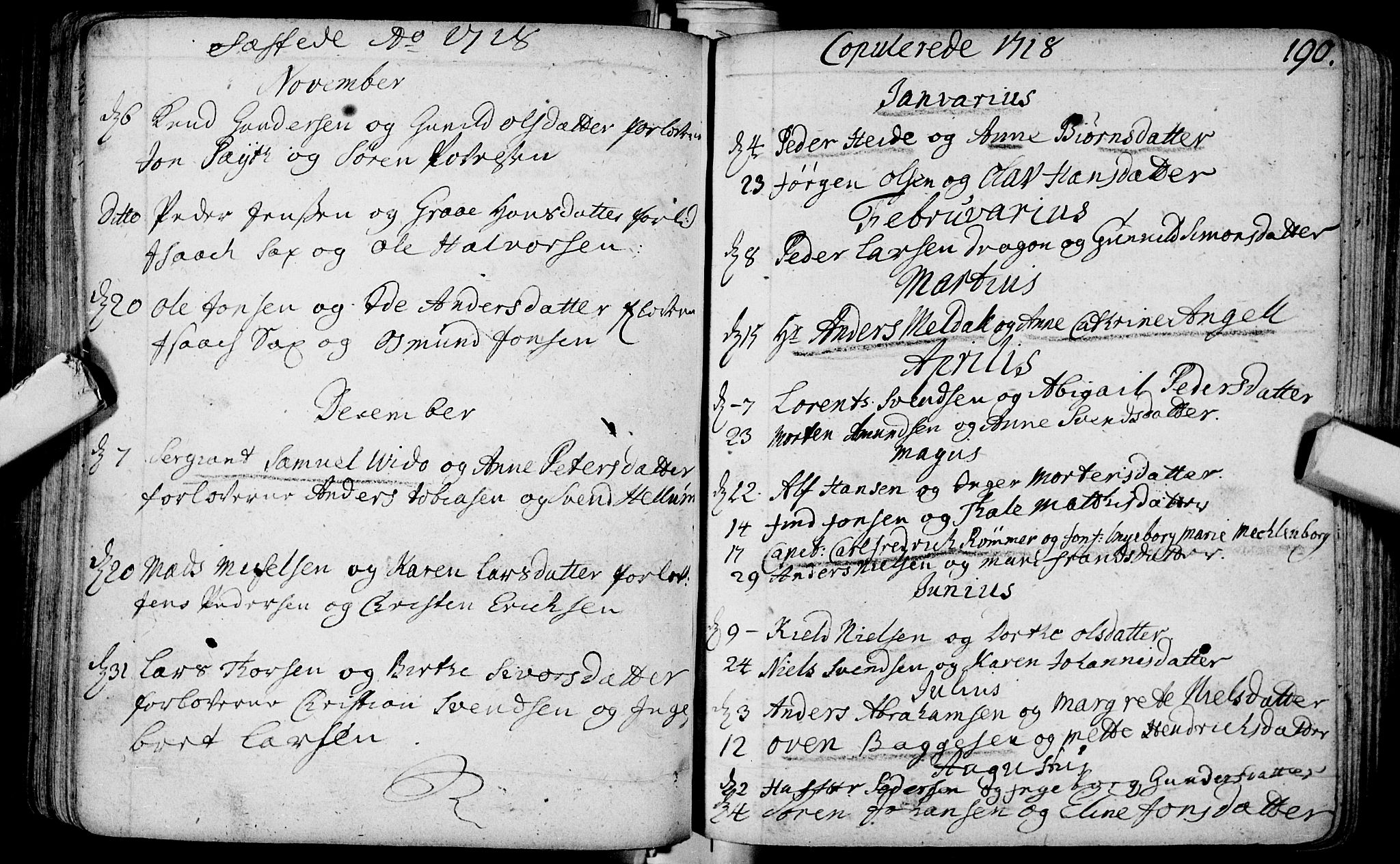 Bragernes kirkebøker, SAKO/A-6/F/Fa/L0003: Ministerialbok nr. I 3, 1706-1734, s. 190