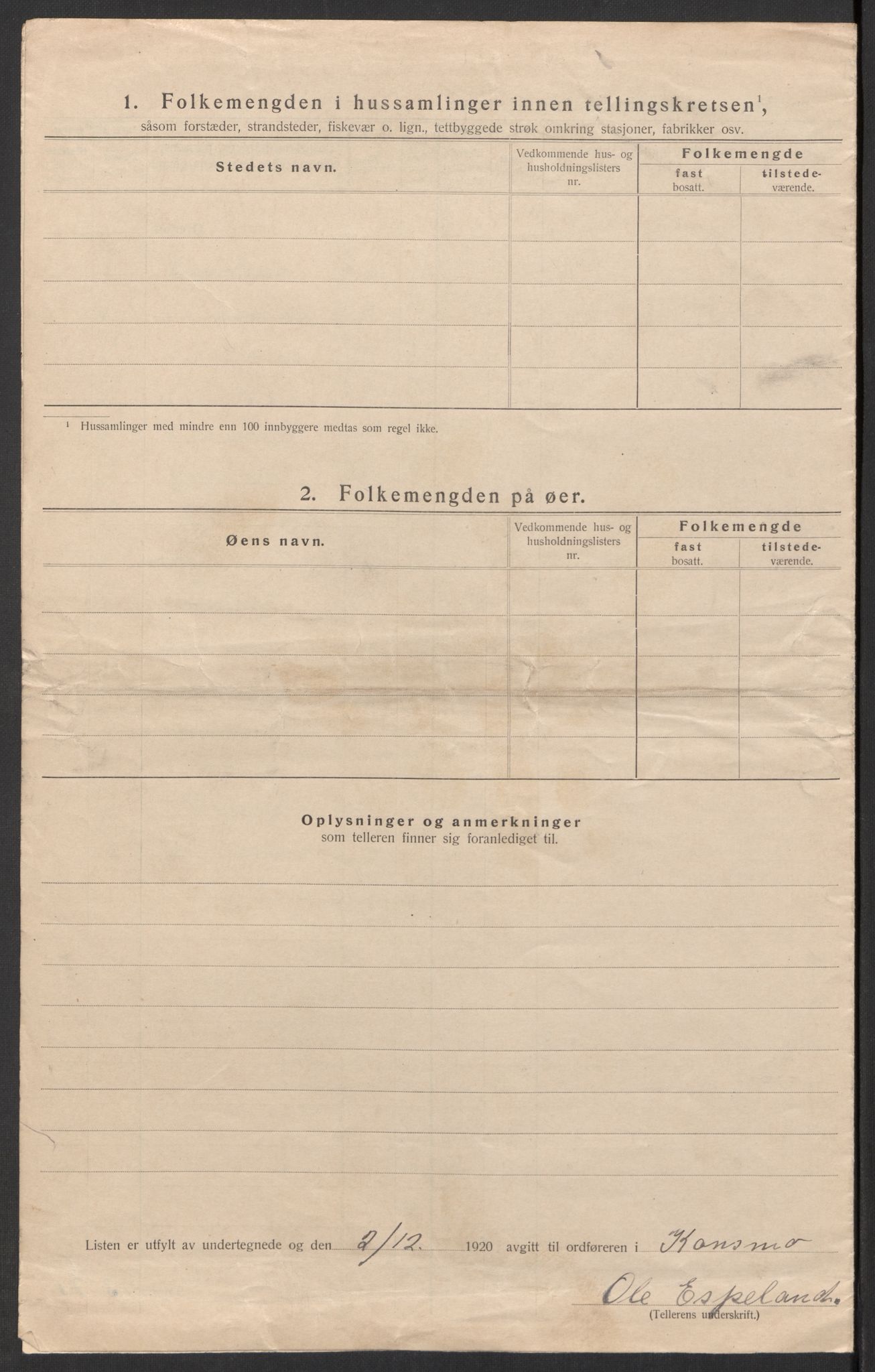 SAK, Folketelling 1920 for 1027 Konsmo herred, 1920, s. 11