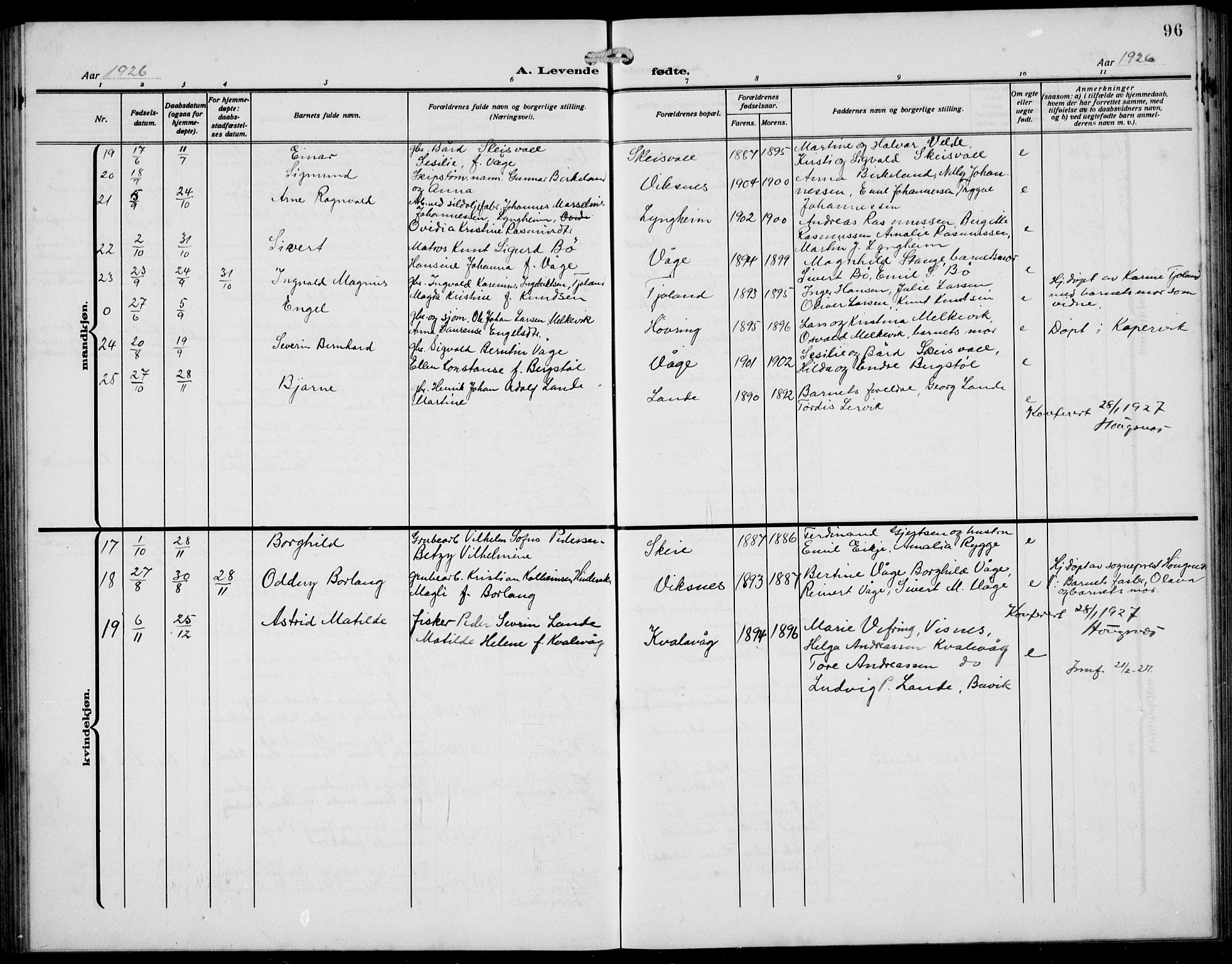 Avaldsnes sokneprestkontor, AV/SAST-A -101851/H/Ha/Hab/L0008: Klokkerbok nr. B 8, 1910-1939, s. 96