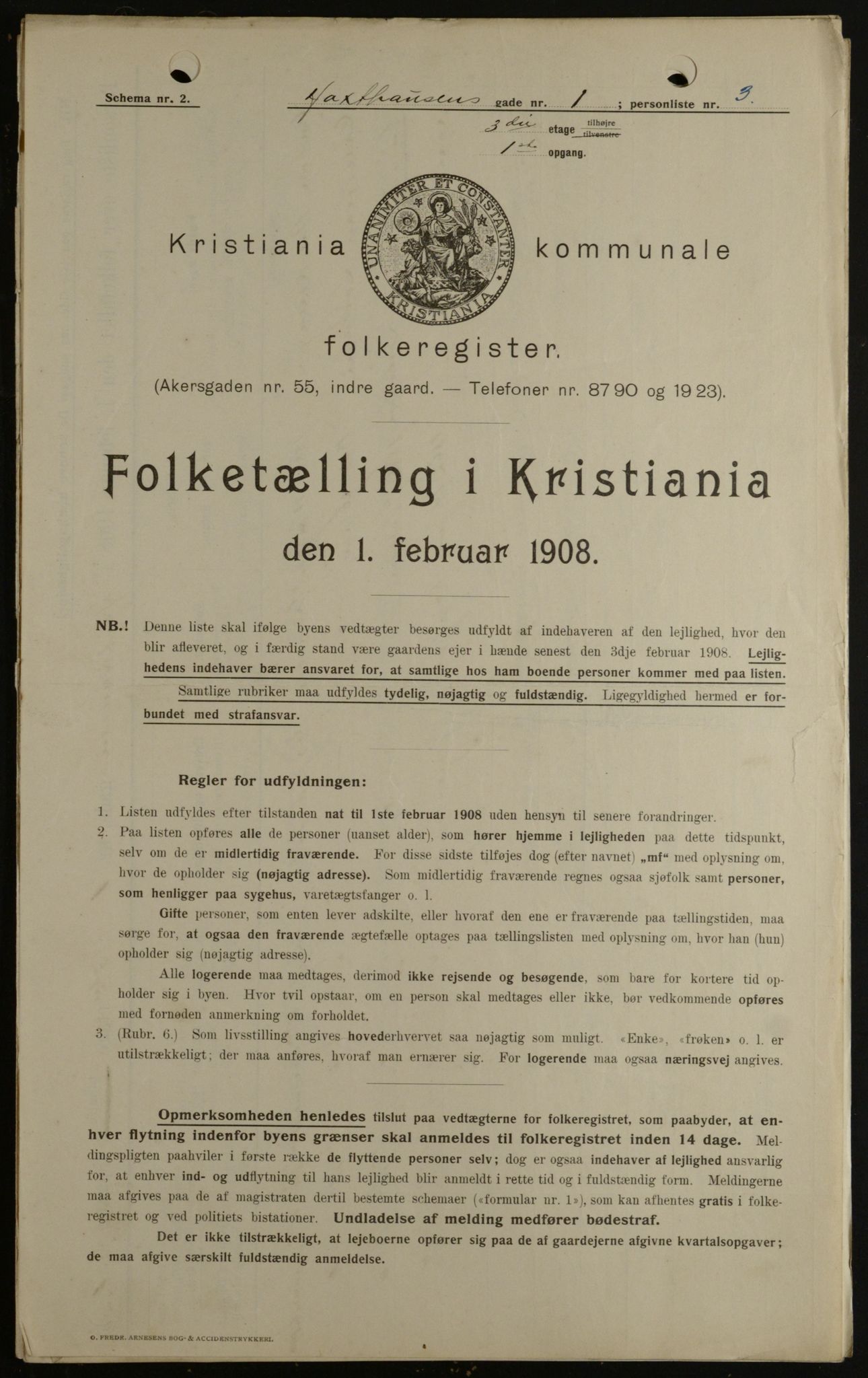 OBA, Kommunal folketelling 1.2.1908 for Kristiania kjøpstad, 1908, s. 32022