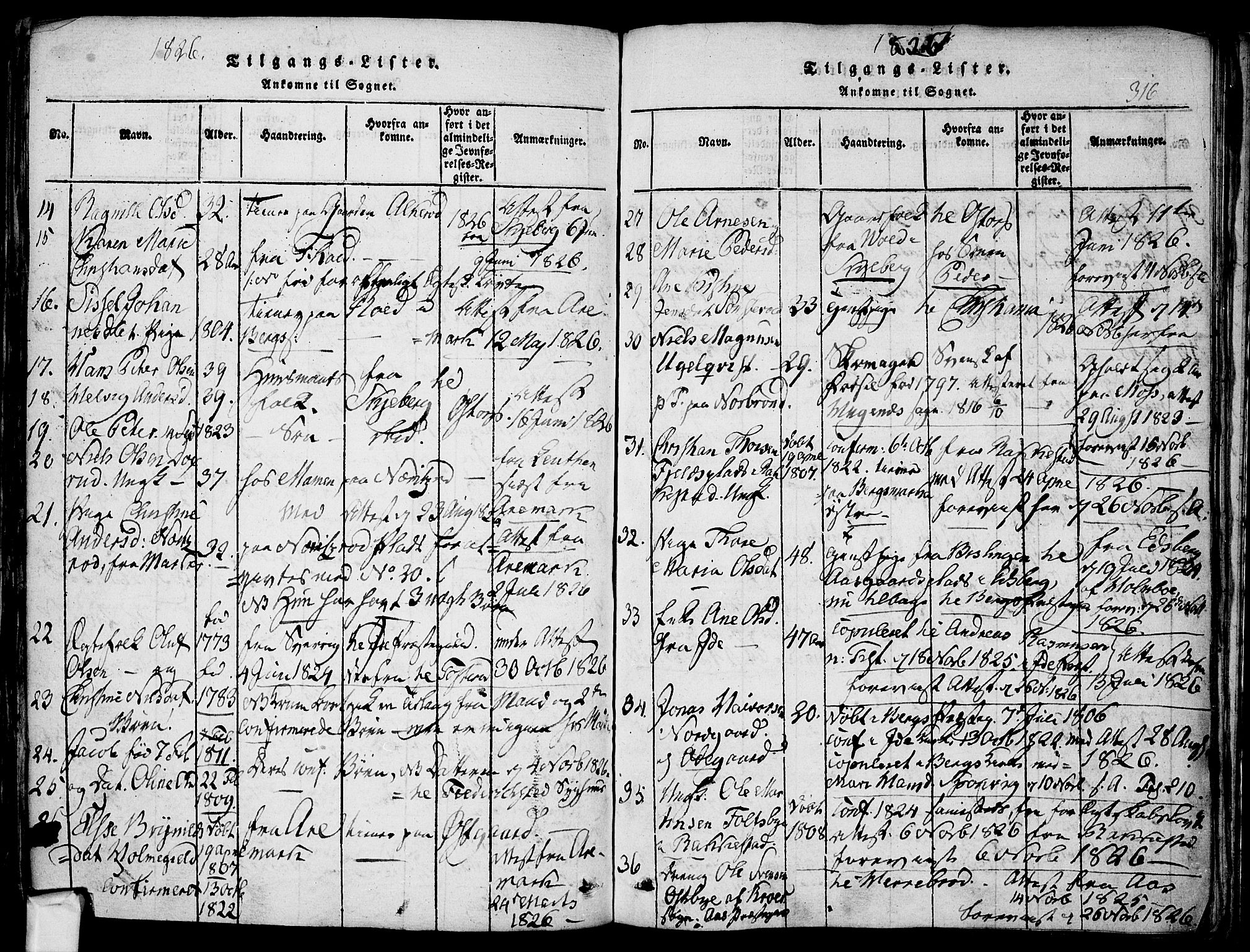Berg prestekontor Kirkebøker, AV/SAO-A-10902/F/Fa/L0002: Ministerialbok nr. I 2, 1815-1831, s. 316