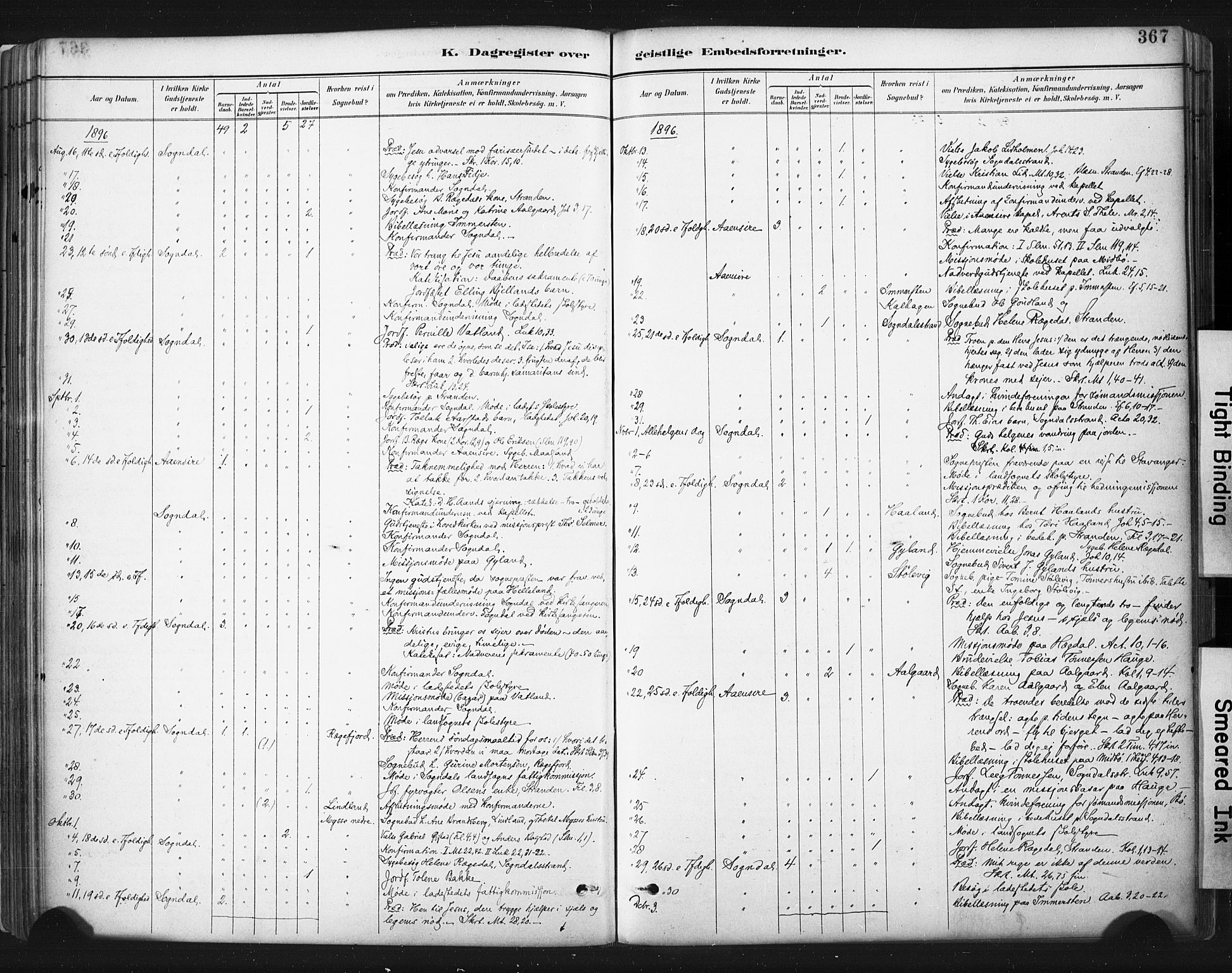 Sokndal sokneprestkontor, AV/SAST-A-101808: Ministerialbok nr. A 11.2, 1887-1905, s. 367