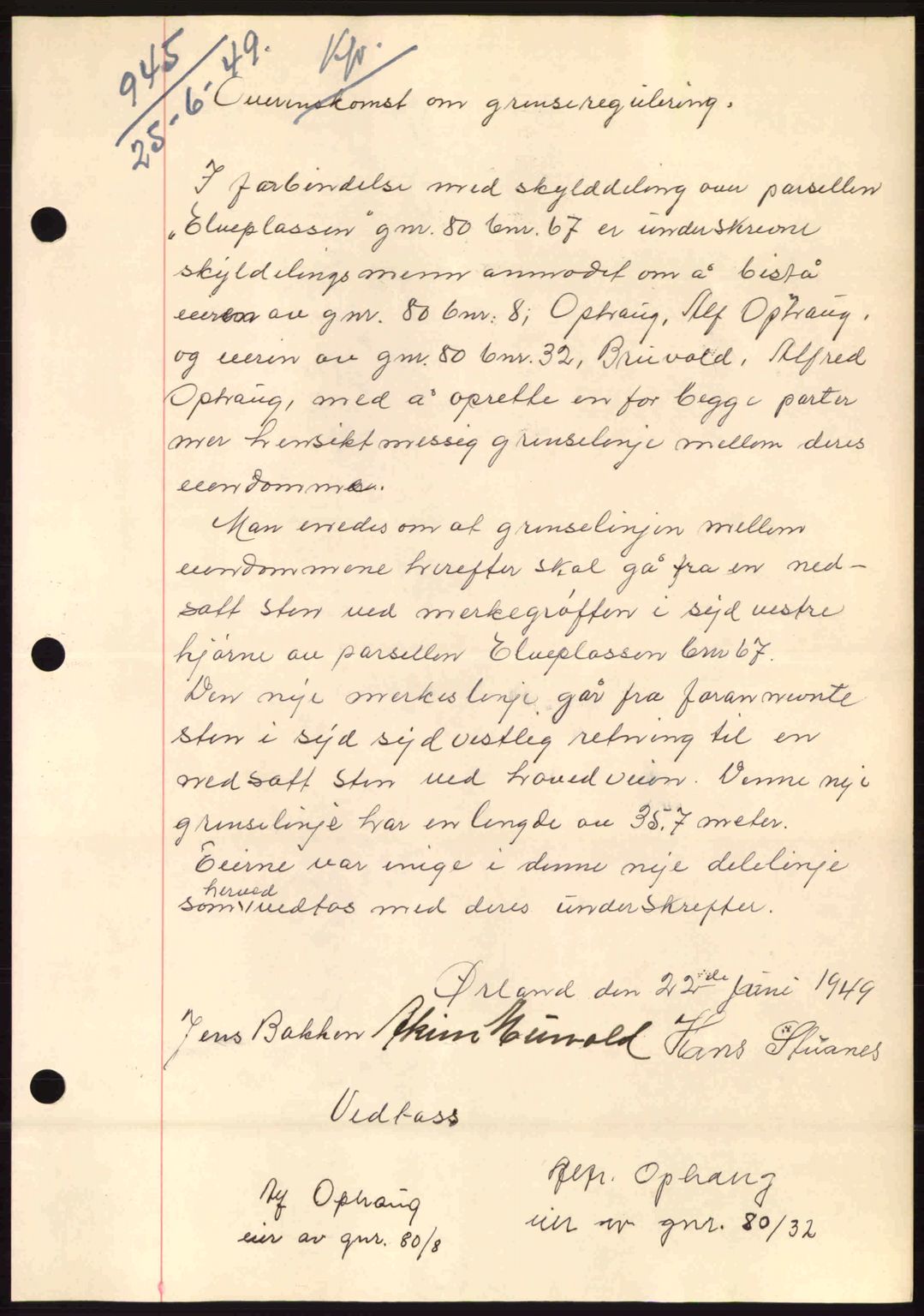 Fosen sorenskriveri, AV/SAT-A-1107/1/2/2C: Pantebok nr. A9, 1948-1949, Dagboknr: 945/1949