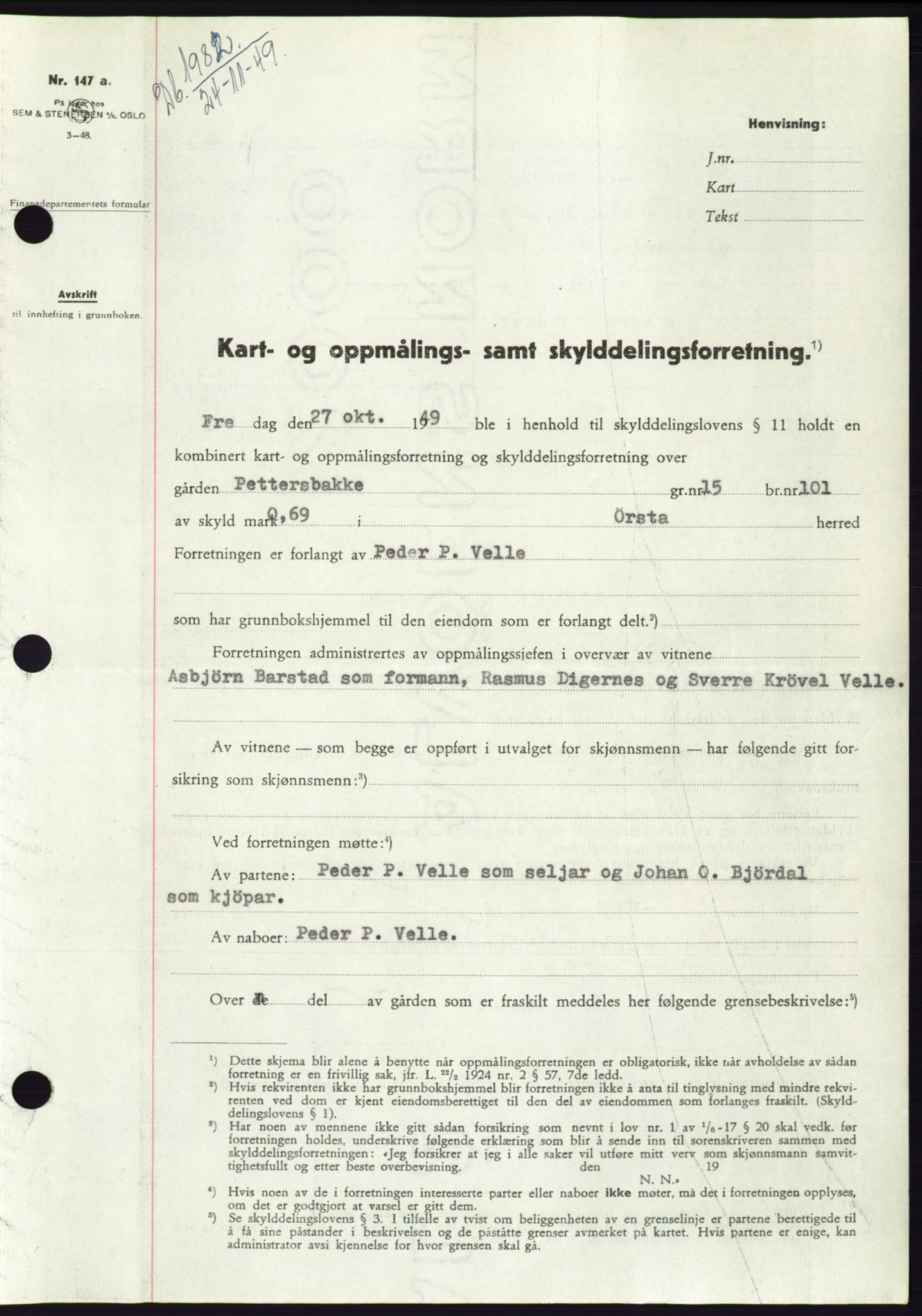 Søre Sunnmøre sorenskriveri, SAT/A-4122/1/2/2C/L0085: Pantebok nr. 11A, 1949-1949, Dagboknr: 1982/1949