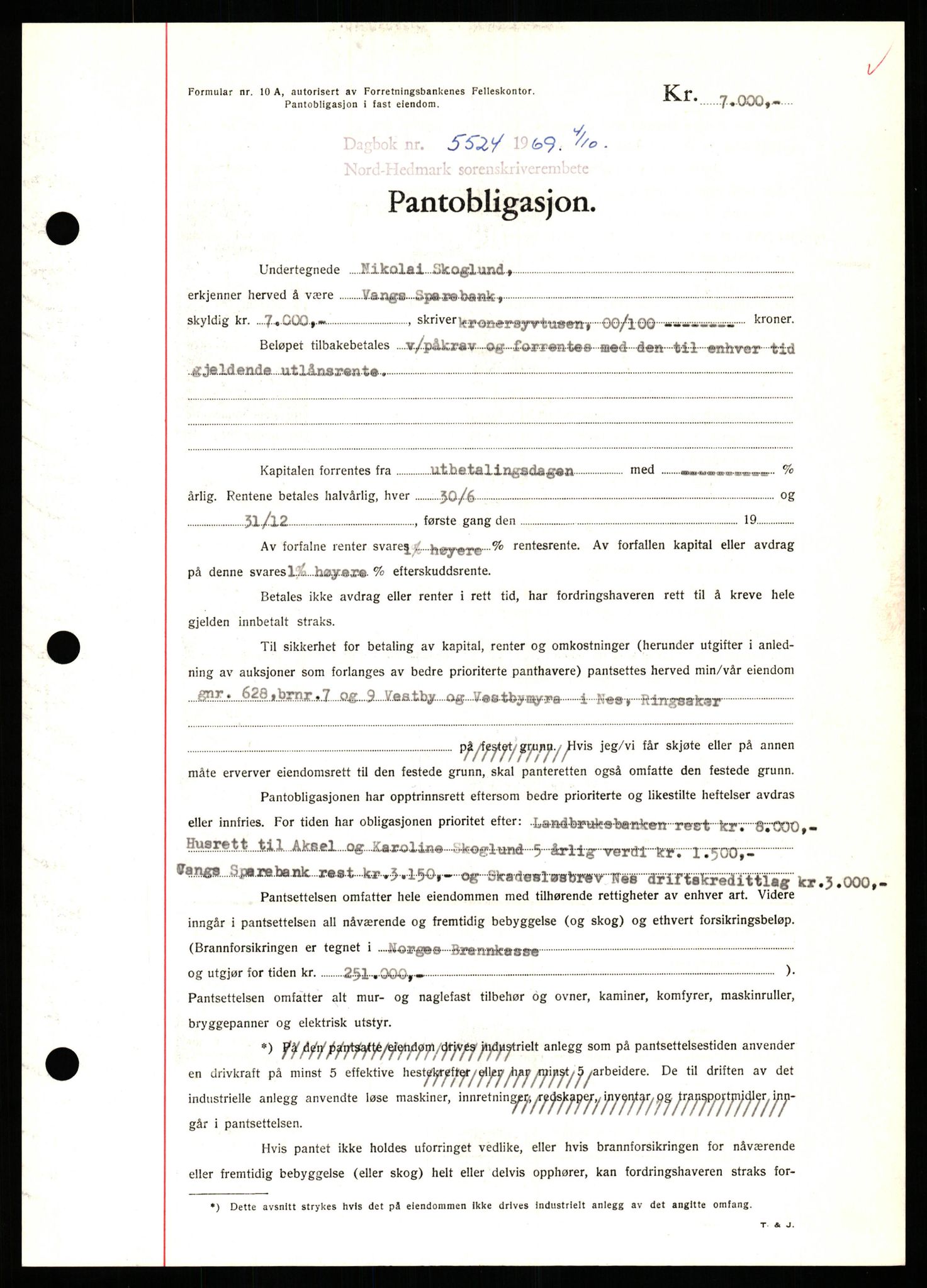 Nord-Hedmark sorenskriveri, SAH/TING-012/H/Hb/Hbf/L0081: Pantebok nr. B81, 1969-1969, Dagboknr: 5524/1969