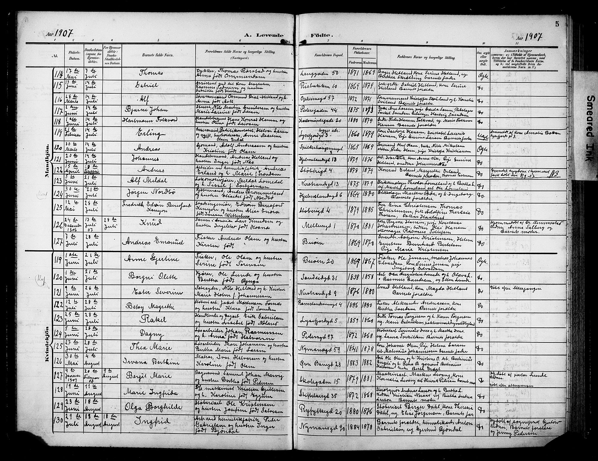 St. Johannes sokneprestkontor, AV/SAST-A-101814/001/30/30BB/L0006: Klokkerbok nr. B 6, 1907-1917, s. 5