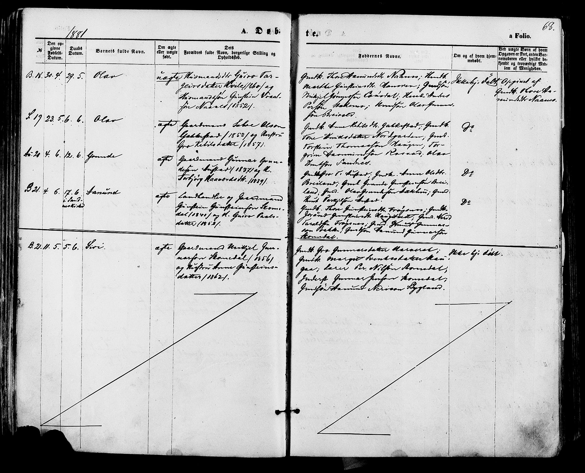 Bygland sokneprestkontor, AV/SAK-1111-0006/F/Fa/Fab/L0006: Ministerialbok nr. A 6, 1873-1884, s. 68