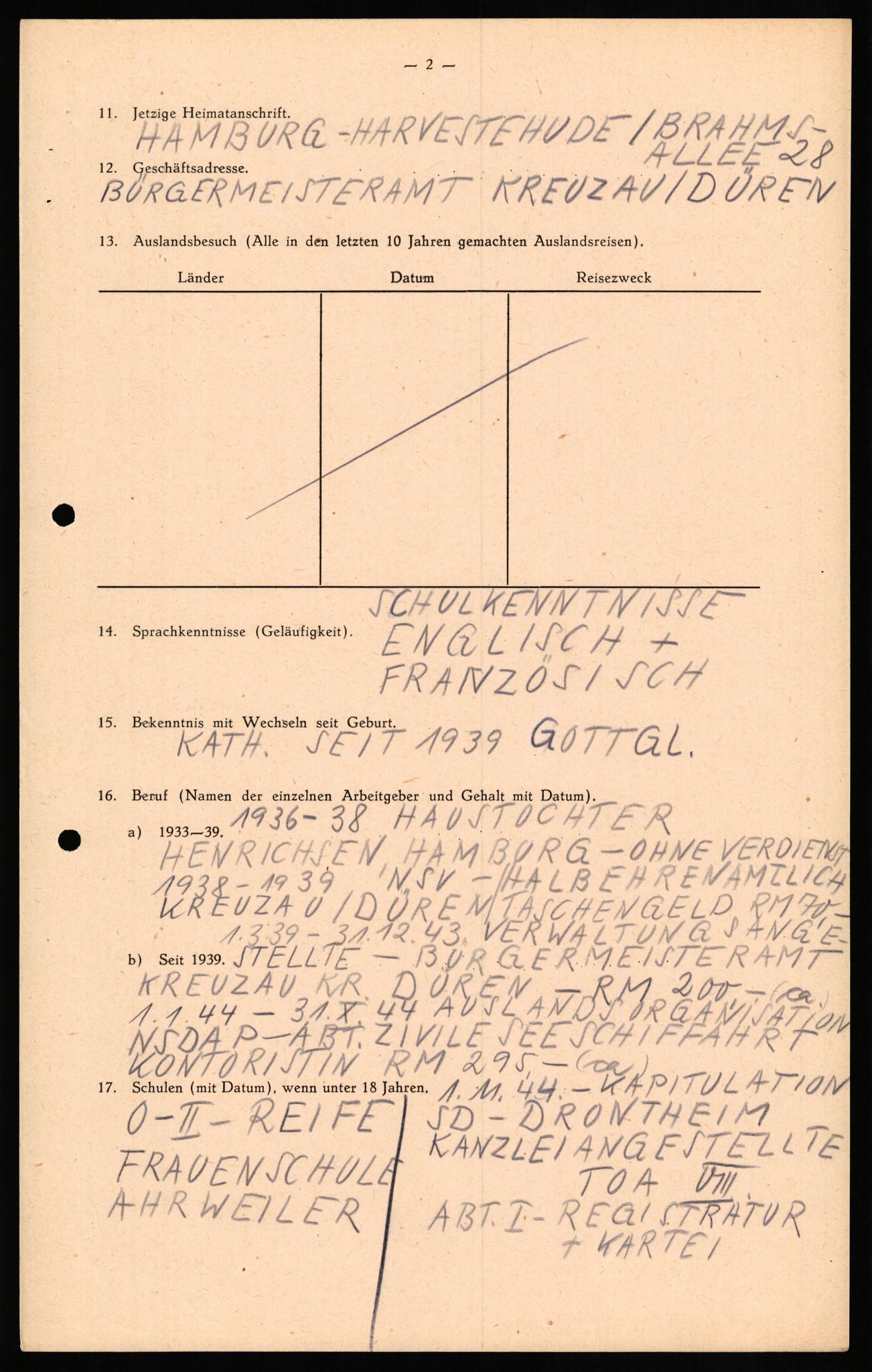 Forsvaret, Forsvarets overkommando II, RA/RAFA-3915/D/Db/L0020: CI Questionaires. Tyske okkupasjonsstyrker i Norge. Tyskere., 1945-1946, s. 485