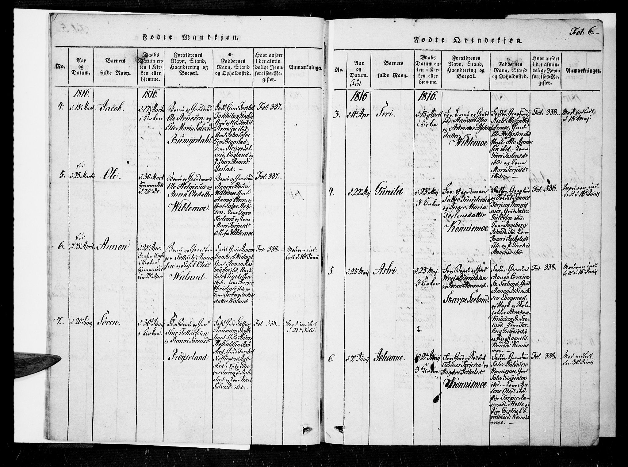 Nord-Audnedal sokneprestkontor, AV/SAK-1111-0032/F/Fa/Faa/L0001: Ministerialbok nr. A 1, 1815-1856, s. 6