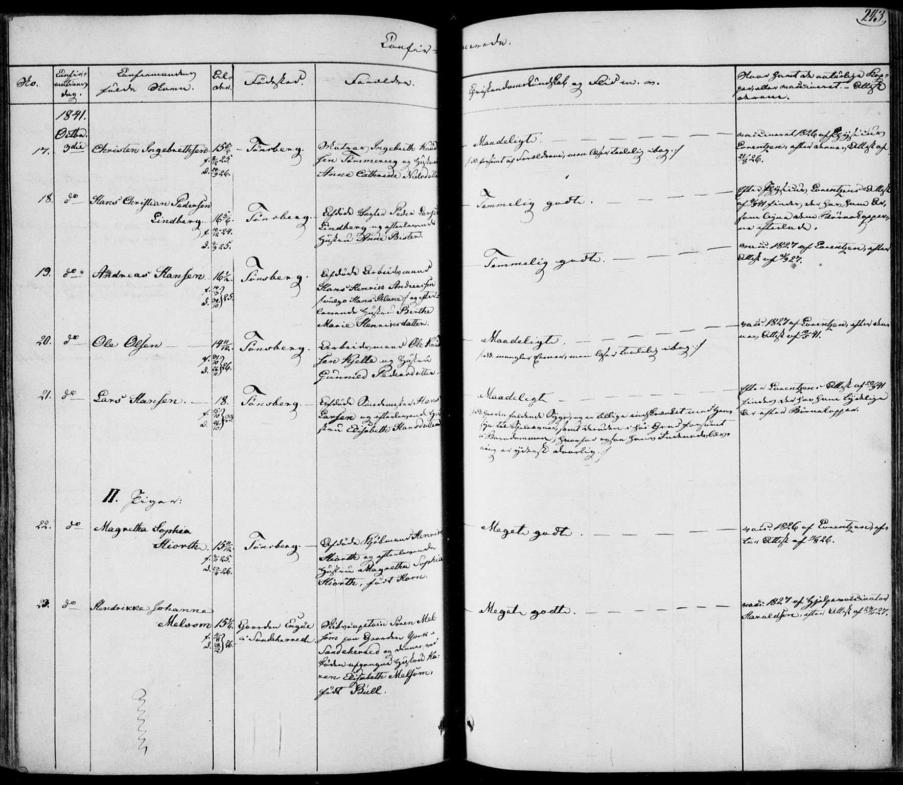 Tønsberg kirkebøker, AV/SAKO-A-330/F/Fa/L0006: Ministerialbok nr. I 6, 1836-1844, s. 243