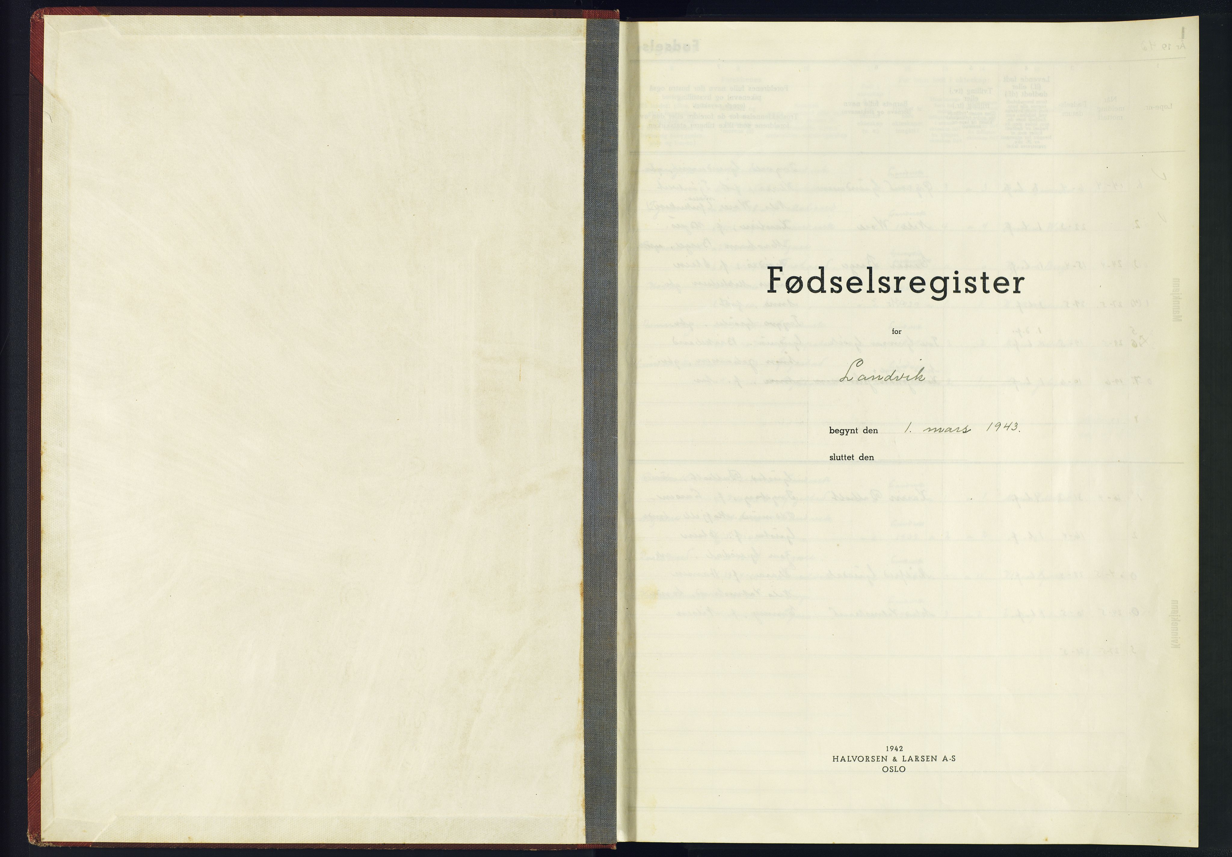 Hommedal sokneprestkontor, SAK/1111-0023/J/Jf/L0001: Fødselsregister nr. 1, 1943-1945