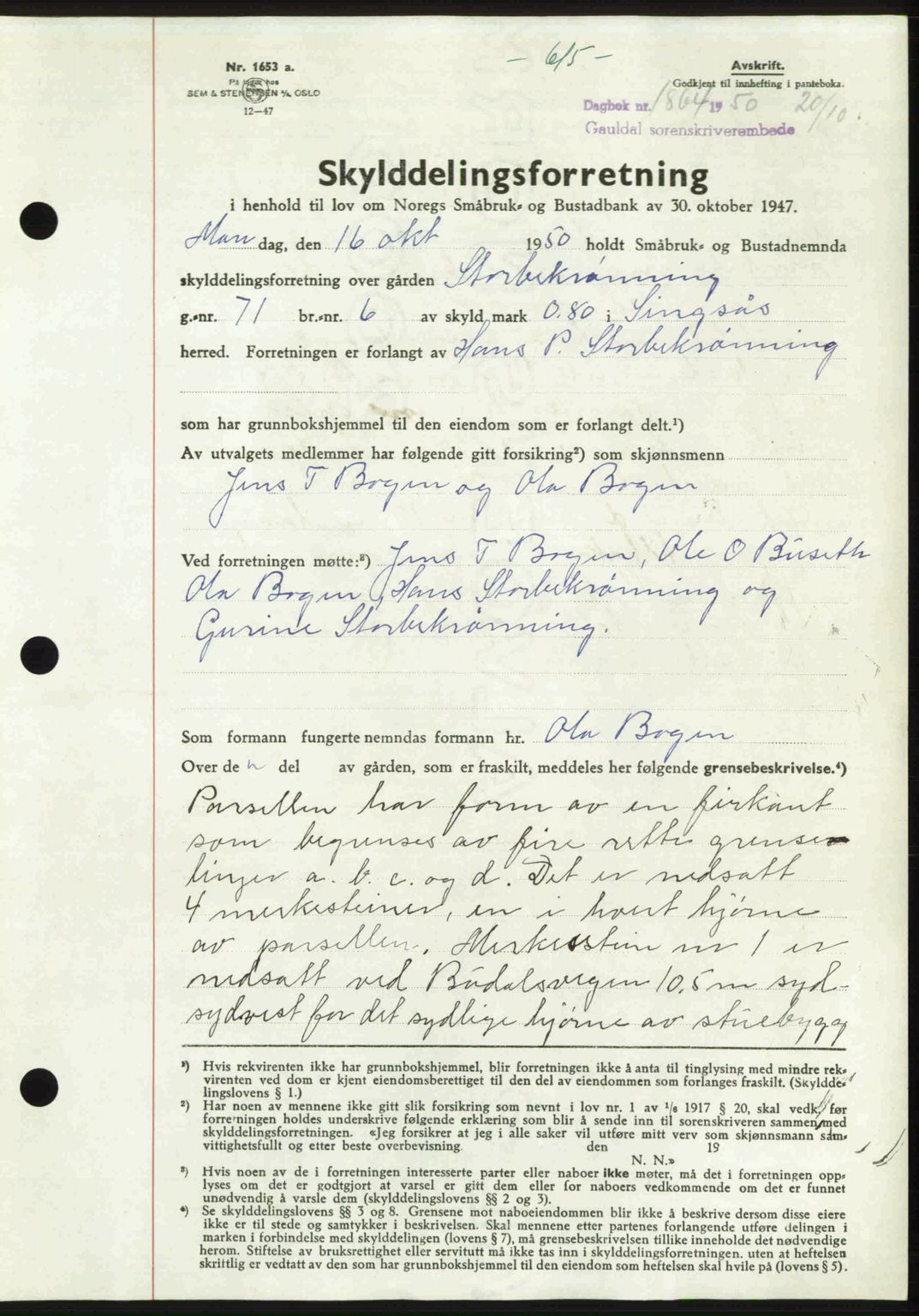 Gauldal sorenskriveri, SAT/A-0014/1/2/2C: Pantebok nr. A11, 1950-1950, Dagboknr: 1864/1950