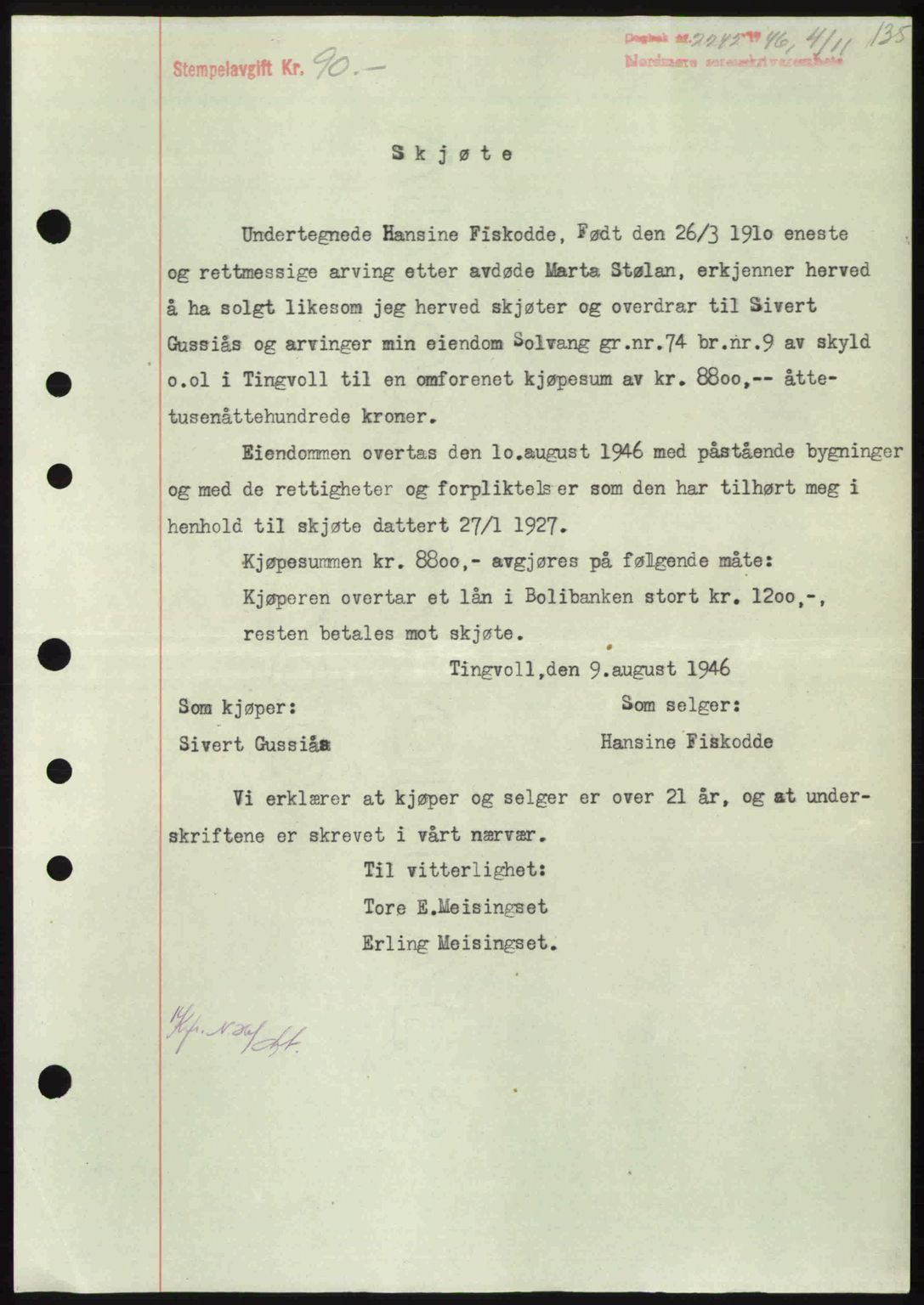 Nordmøre sorenskriveri, SAT/A-4132/1/2/2Ca: Pantebok nr. A103, 1946-1947, Dagboknr: 2242/1946
