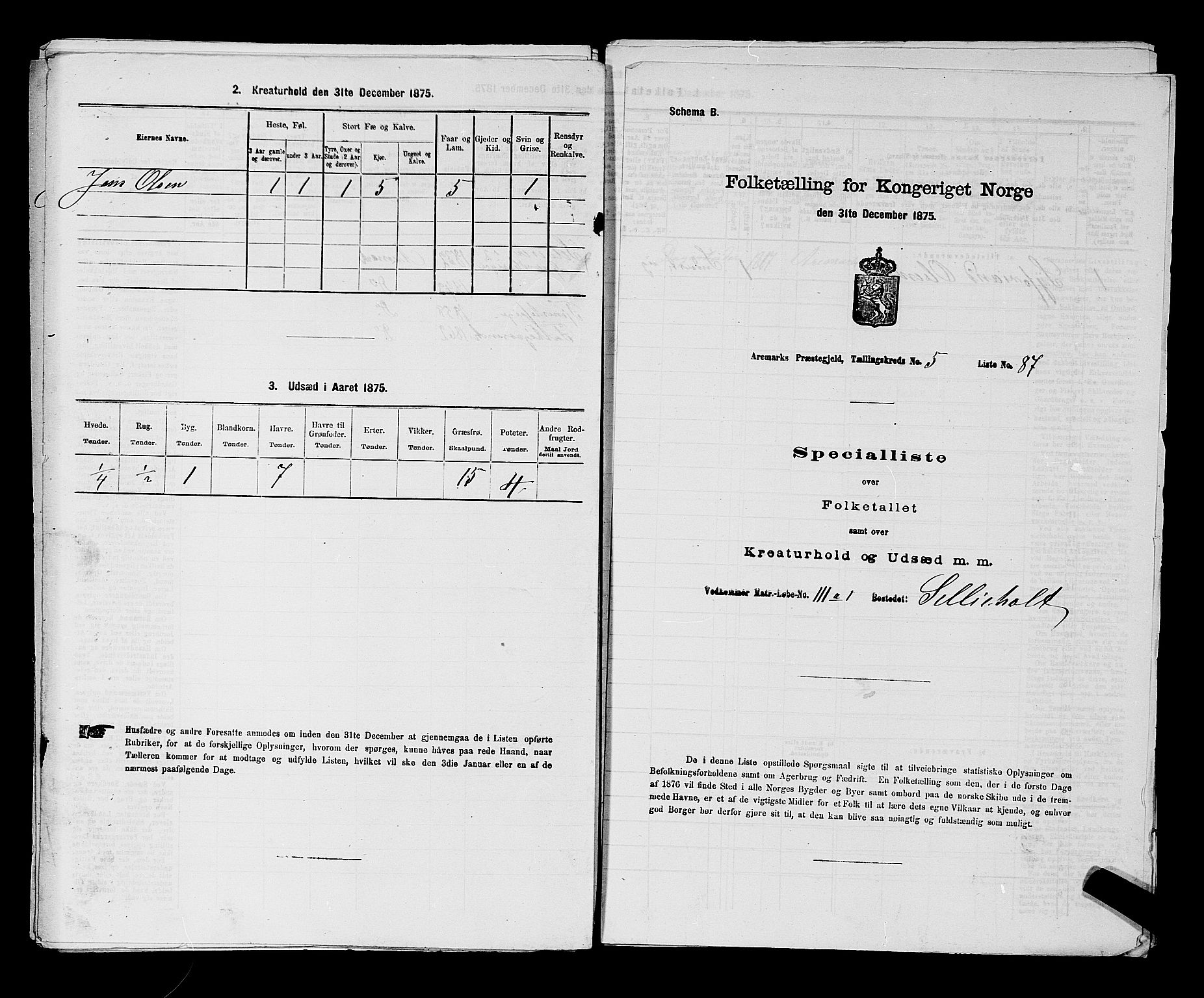 RA, Folketelling 1875 for 0118P Aremark prestegjeld, 1875, s. 819