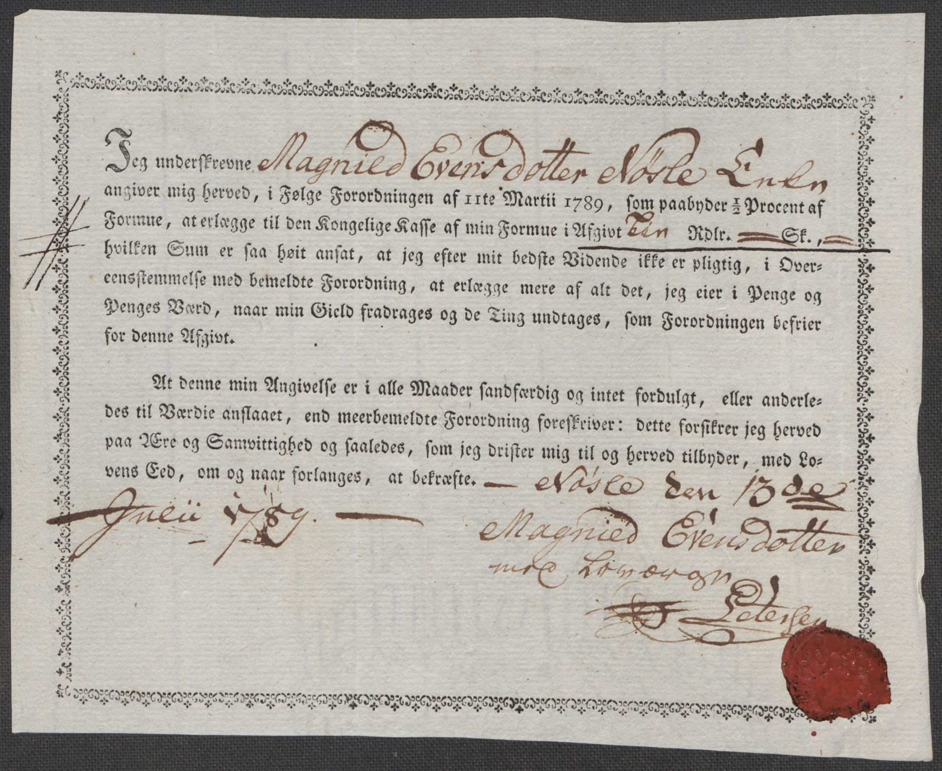 Rentekammeret inntil 1814, Reviderte regnskaper, Mindre regnskaper, AV/RA-EA-4068/Rf/Rfe/L0013: Hedmark fogderi, 1789, s. 340