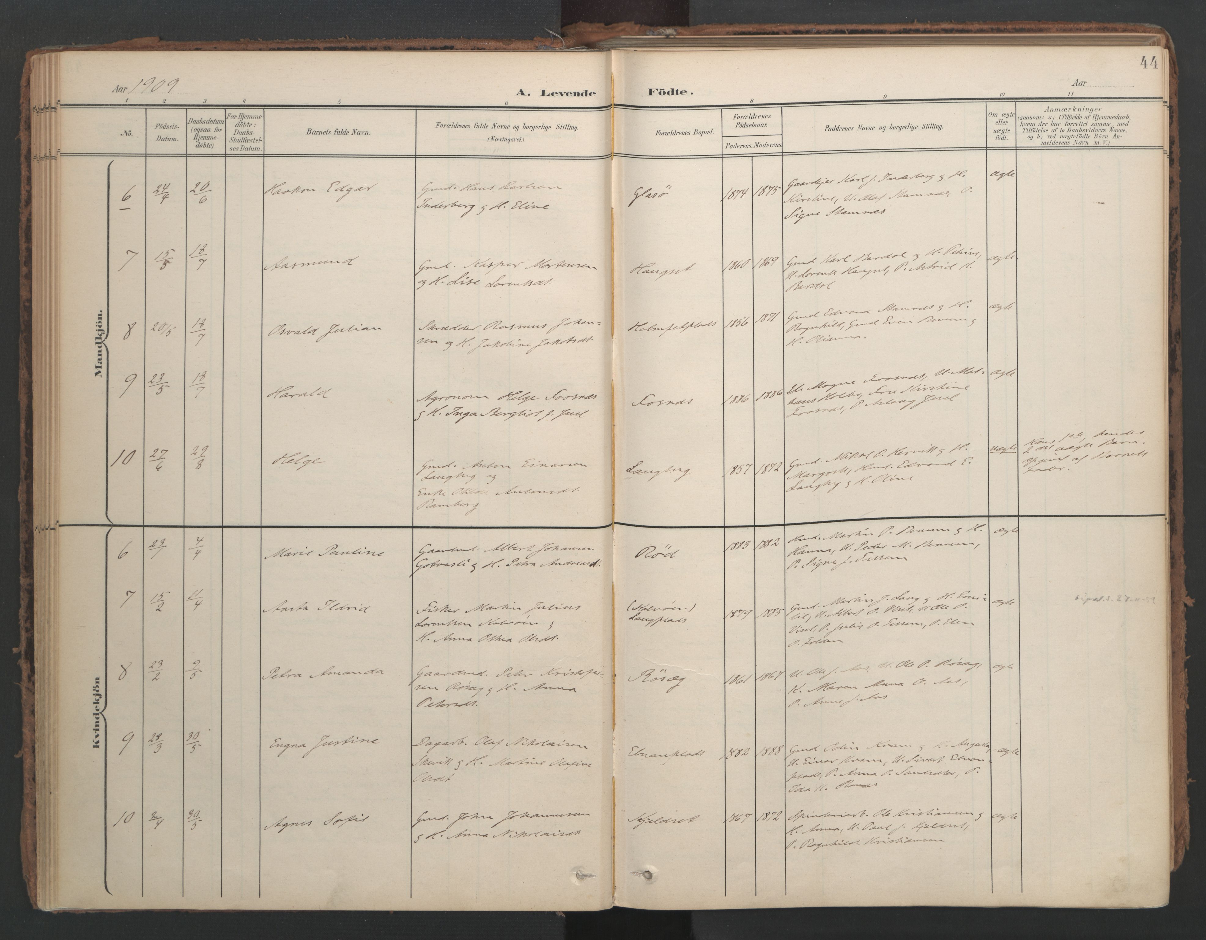 Ministerialprotokoller, klokkerbøker og fødselsregistre - Nord-Trøndelag, AV/SAT-A-1458/741/L0397: Ministerialbok nr. 741A11, 1901-1911, s. 44