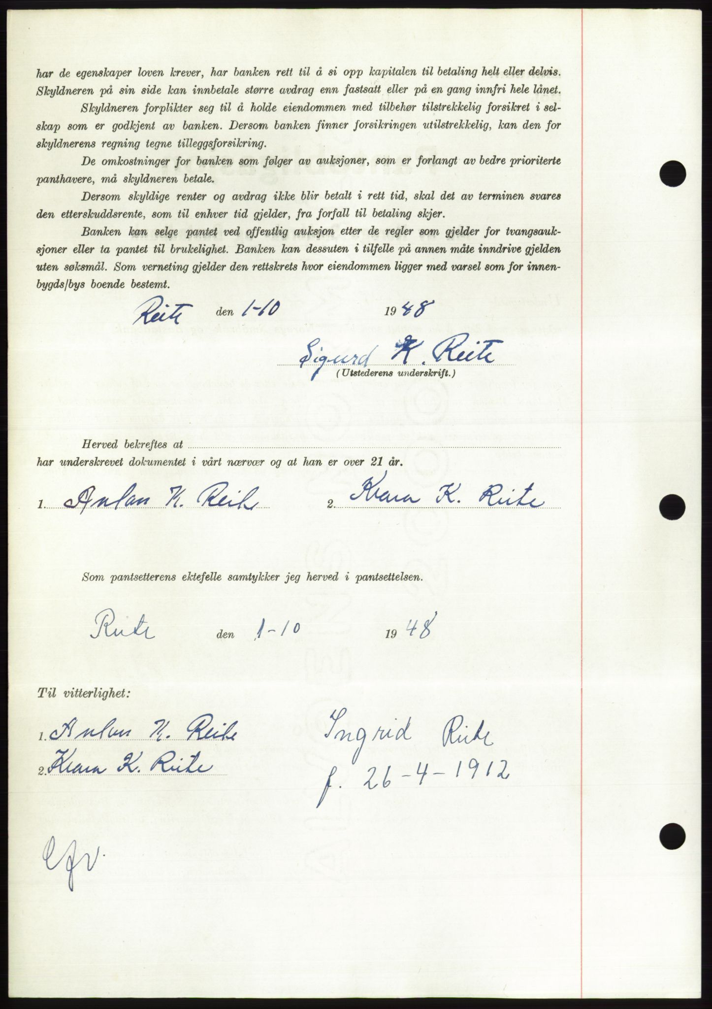 Søre Sunnmøre sorenskriveri, AV/SAT-A-4122/1/2/2C/L0116: Pantebok nr. 4B, 1948-1949, Dagboknr: 1442/1948