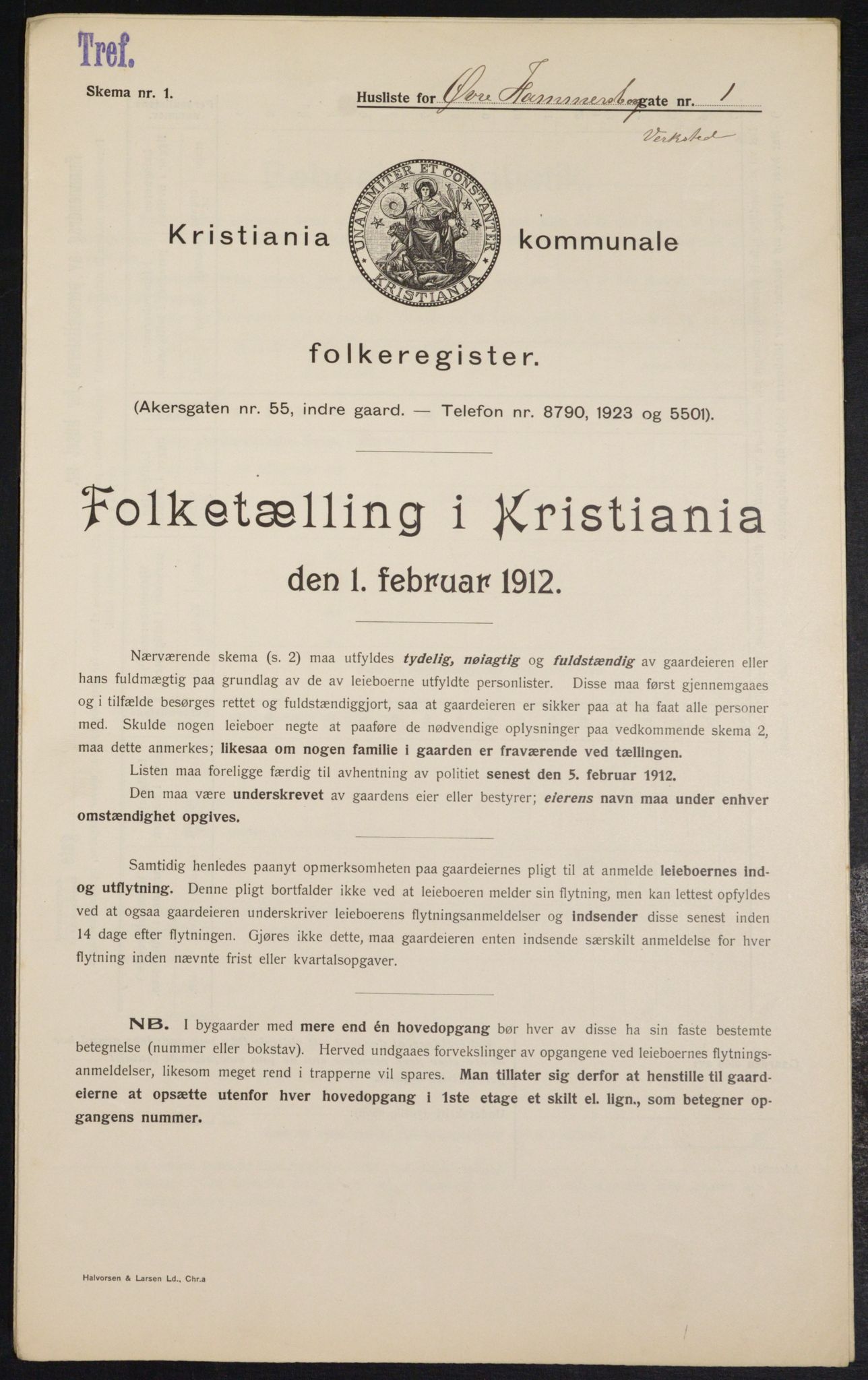 OBA, Kommunal folketelling 1.2.1912 for Kristiania, 1912, s. 129858