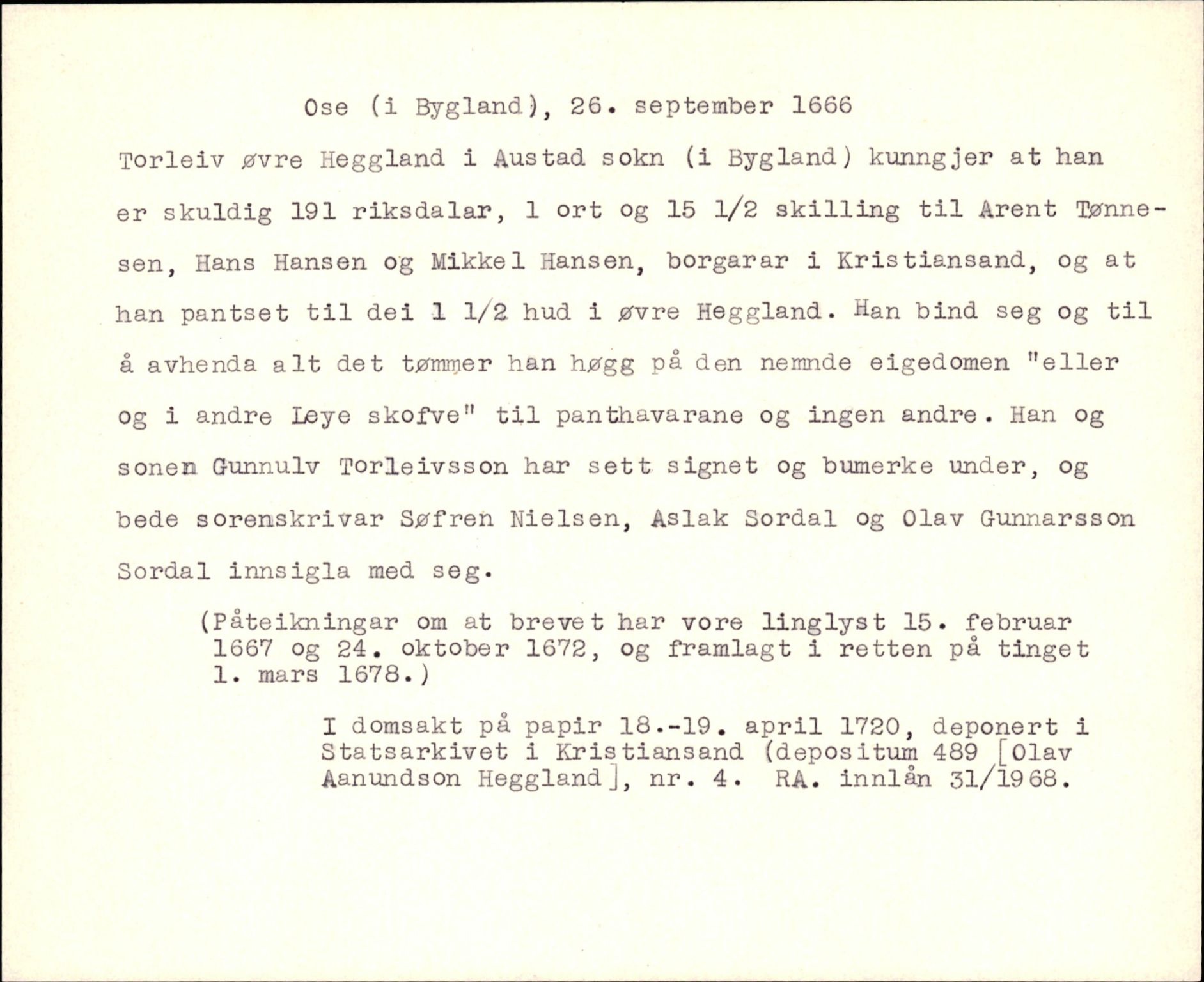 Riksarkivets diplomsamling, AV/RA-EA-5965/F35/F35d/L0005: Innlånte diplomer, seddelregister, 1661-1690, s. 135