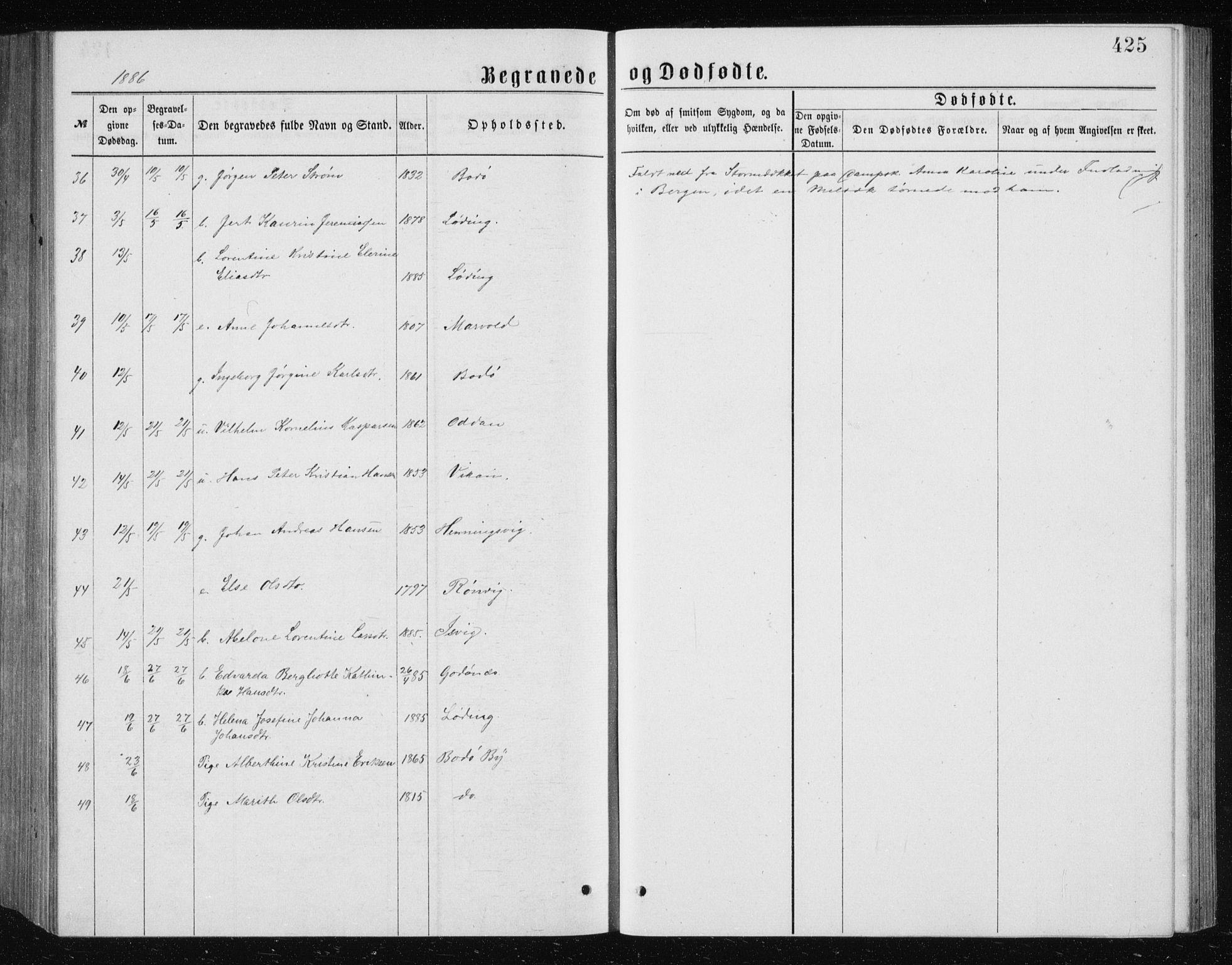 Ministerialprotokoller, klokkerbøker og fødselsregistre - Nordland, AV/SAT-A-1459/801/L0031: Klokkerbok nr. 801C06, 1883-1887, s. 425