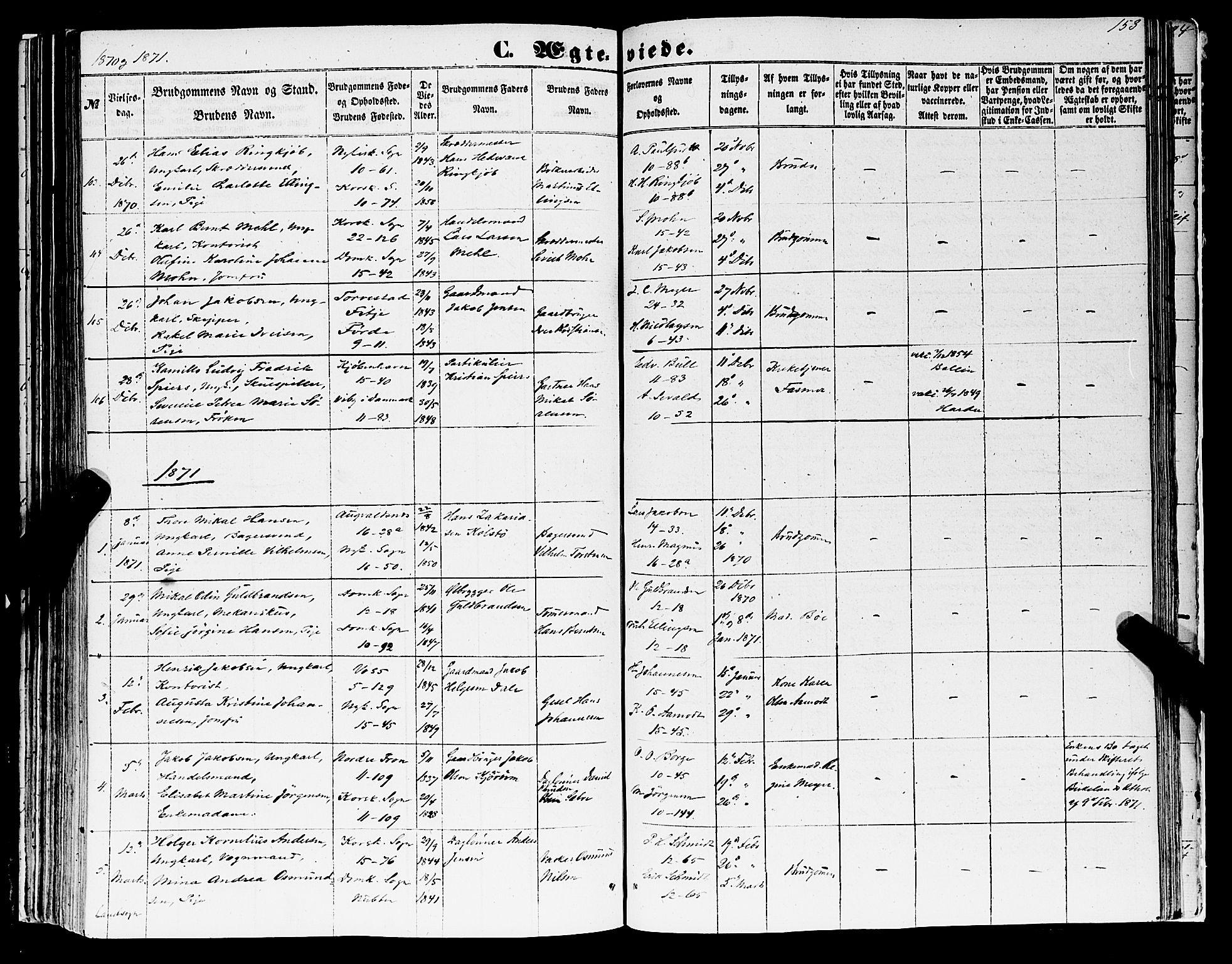 Domkirken sokneprestembete, AV/SAB-A-74801/H/Haa/L0034: Ministerialbok nr. D 2, 1853-1874, s. 153