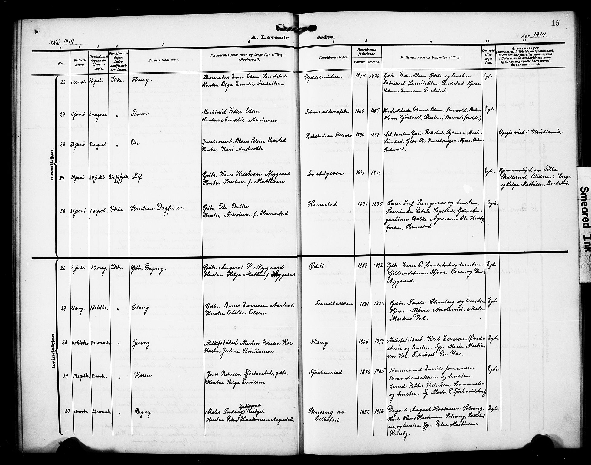 Østre Toten prestekontor, SAH/PREST-104/H/Ha/Hab/L0008: Klokkerbok nr. 8, 1913-1929, s. 15