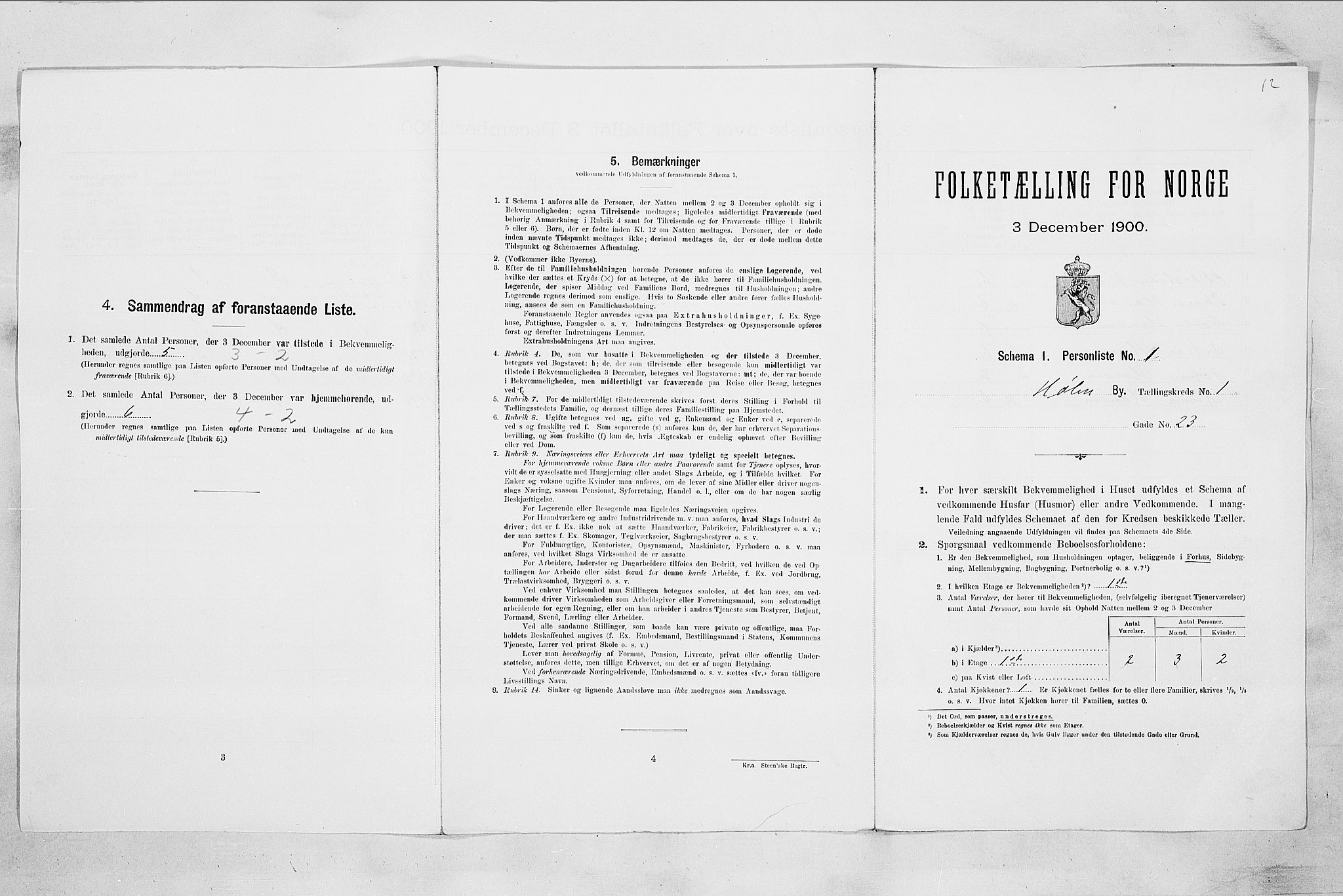 SAO, Folketelling 1900 for 0204 Hølen ladested, 1900