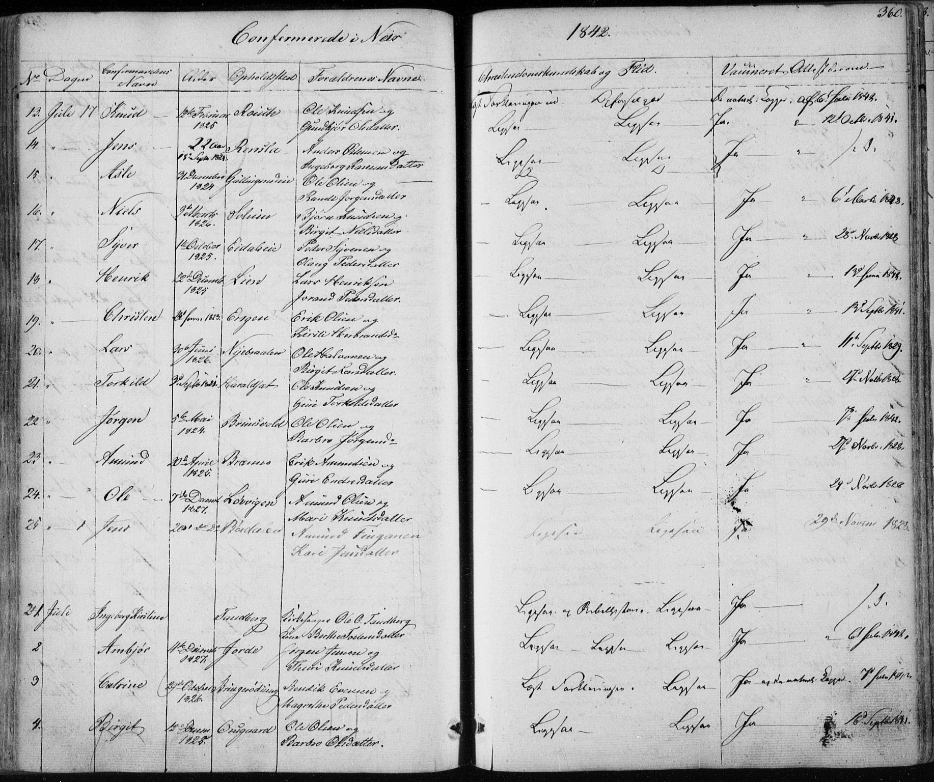 Nes kirkebøker, AV/SAKO-A-236/F/Fa/L0009: Ministerialbok nr. 9, 1834-1863, s. 360