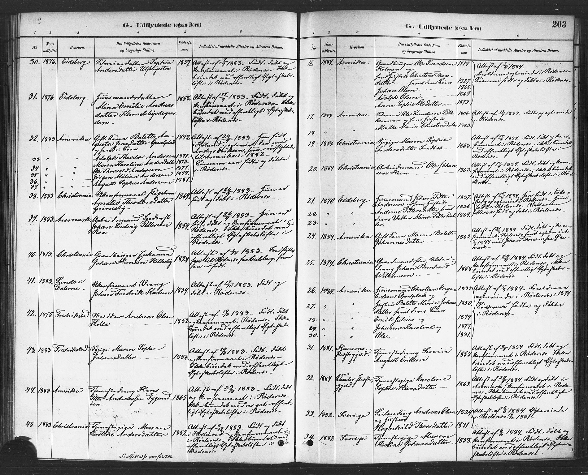 Rødenes prestekontor Kirkebøker, AV/SAO-A-2005/F/Fa/L0009: Ministerialbok nr. I 9, 1880-1889, s. 203