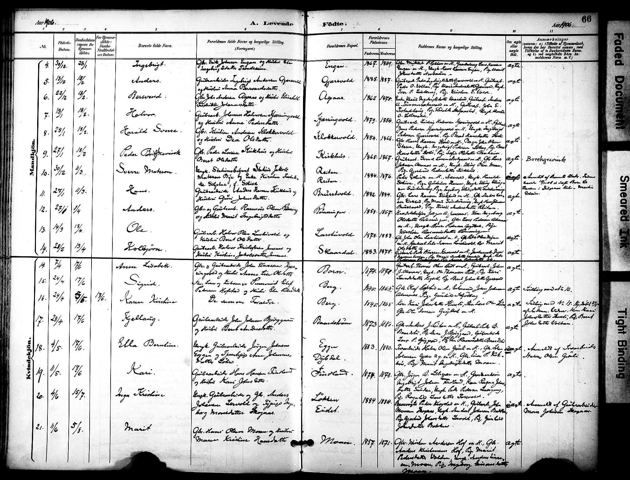 Ministerialprotokoller, klokkerbøker og fødselsregistre - Sør-Trøndelag, SAT/A-1456/686/L0984: Ministerialbok nr. 686A02, 1891-1906, s. 66