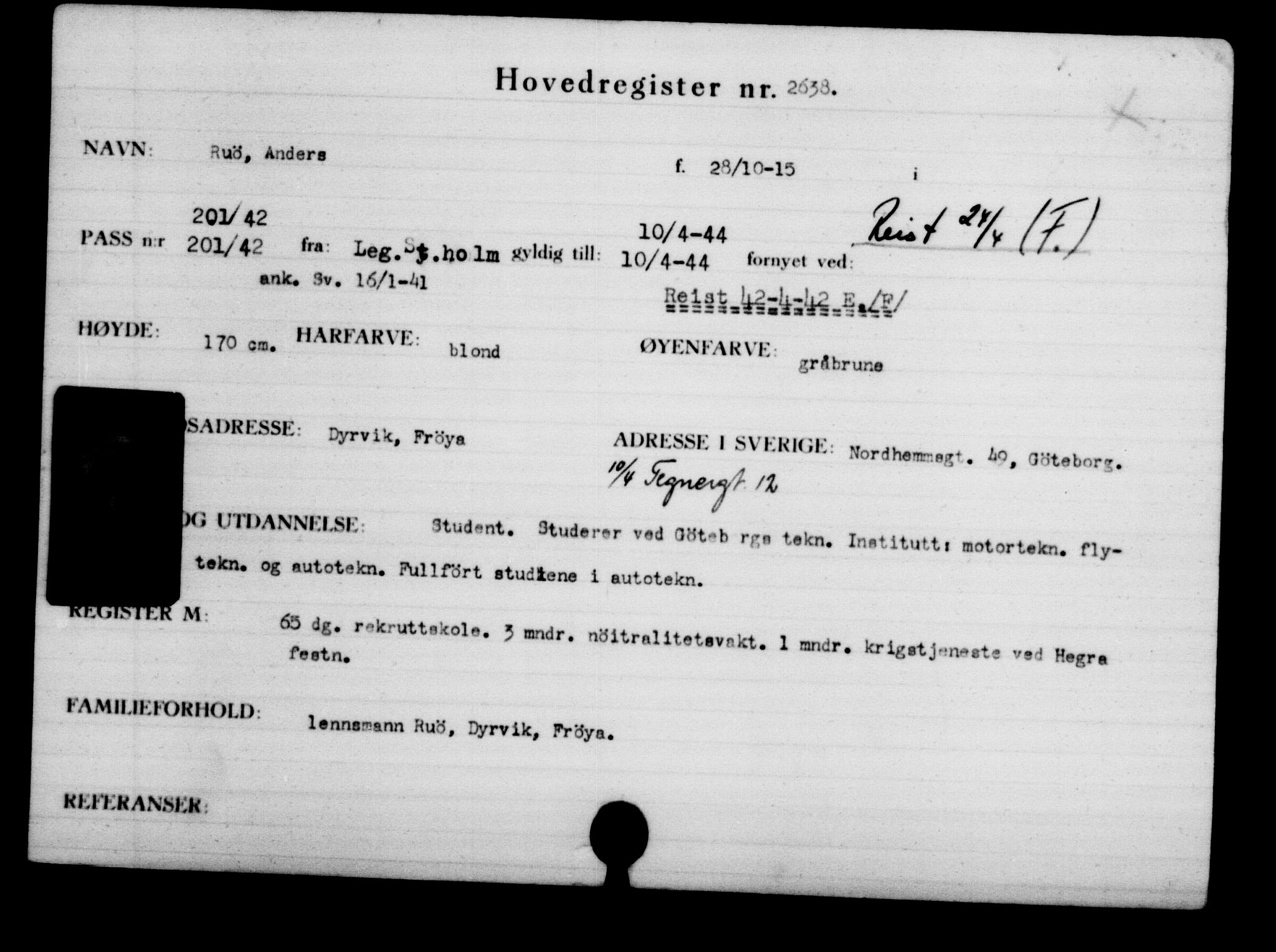 Utenriksstasjonene, Legasjonen i Stockholm, Flyktningkontoret, AV/RA-S-6753/V/Va/L0003: Kjesäterkartoteket, flyktninger med registreringsnr. 2001-3495, 1940-1945, s. 1000