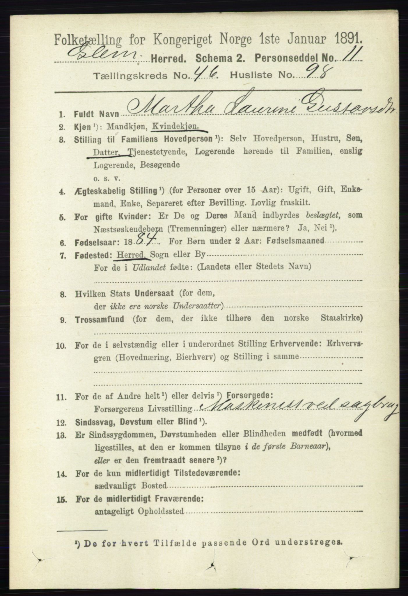 RA, Folketelling 1891 for 0132 Glemmen herred, 1891, s. 5887