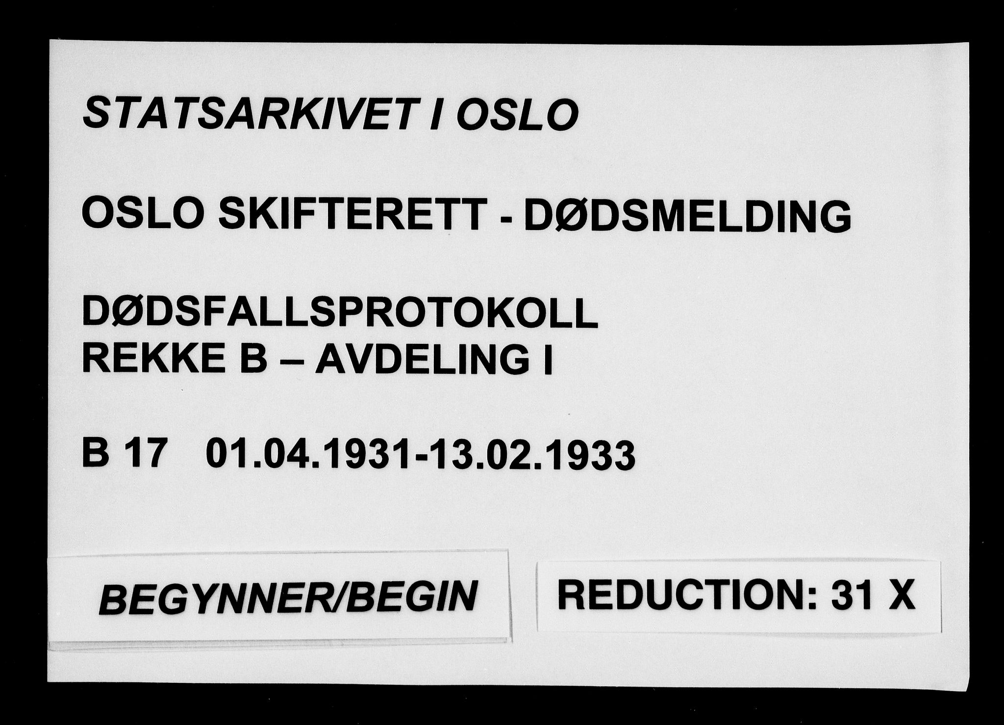 Oslo skifterett, SAO/A-10383/G/Ga/Gab/L0017: Dødsfallsprotokoll, 1931-1933