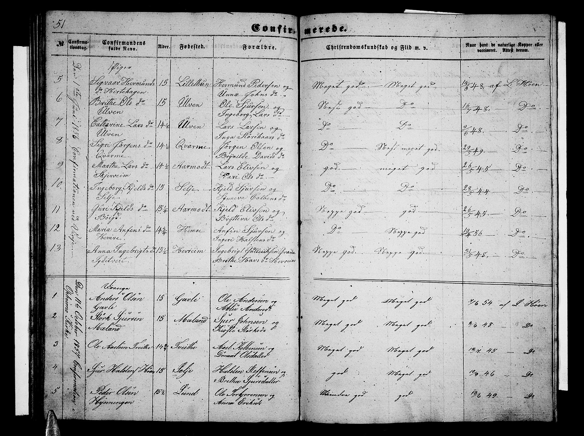 Vossestrand Sokneprestembete, AV/SAB-A-79101/H/Hab: Klokkerbok nr. B 1, 1855-1867, s. 51