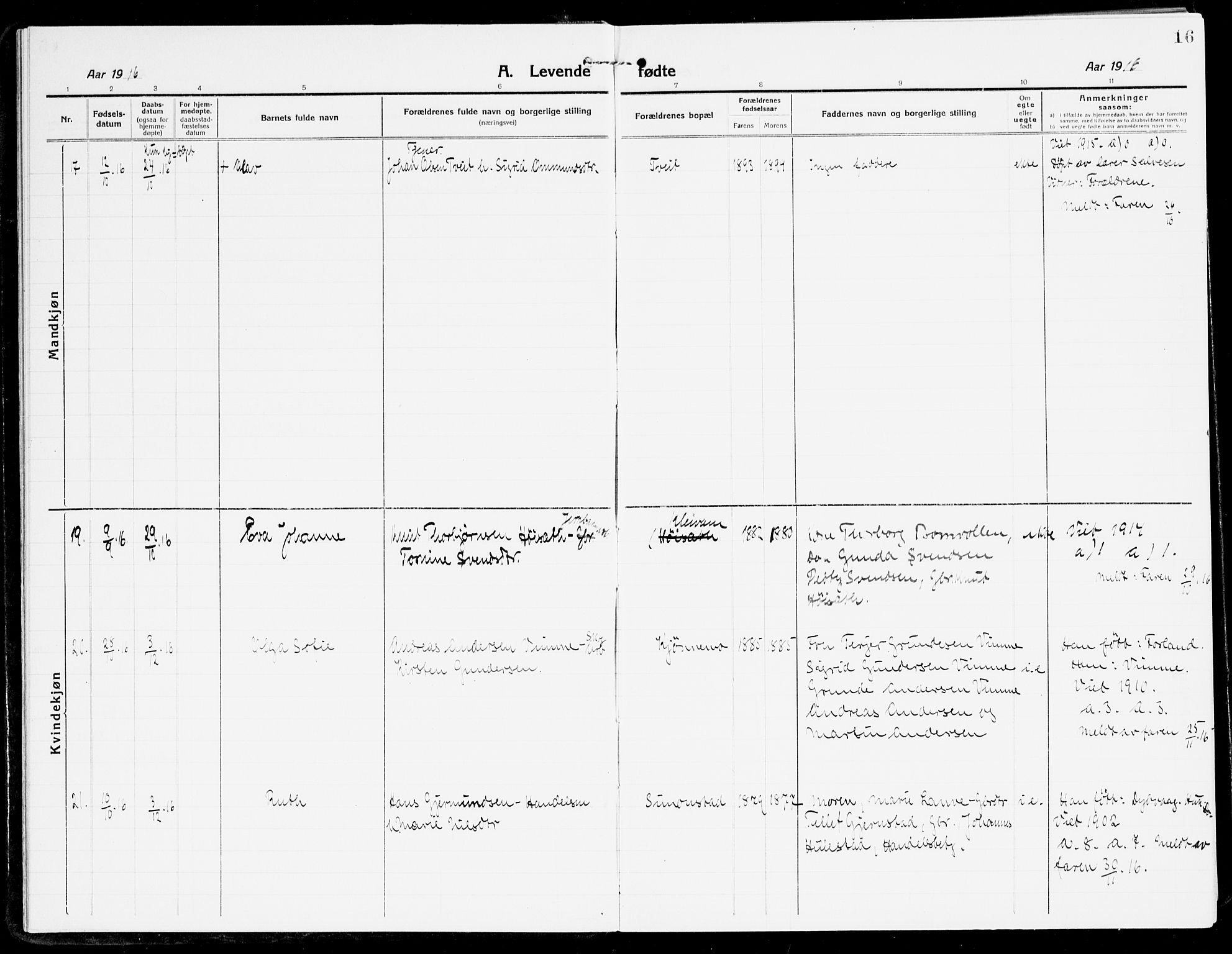 Åmli sokneprestkontor, AV/SAK-1111-0050/F/Fa/Fac/L0013: Ministerialbok nr. A 13, 1914-1933, s. 16