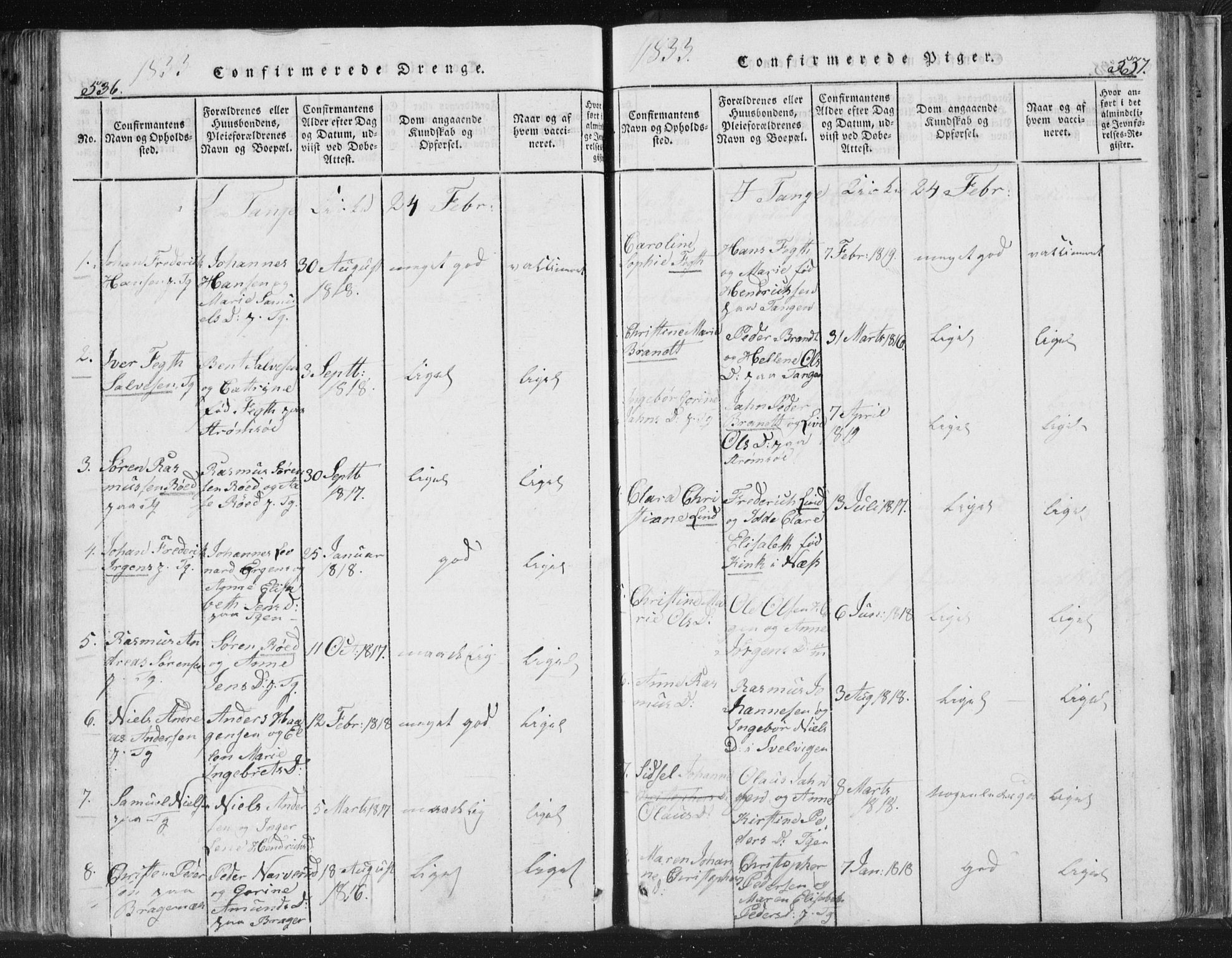 Strømsø kirkebøker, AV/SAKO-A-246/F/Fb/L0004: Ministerialbok nr. II 4, 1814-1843, s. 536-537